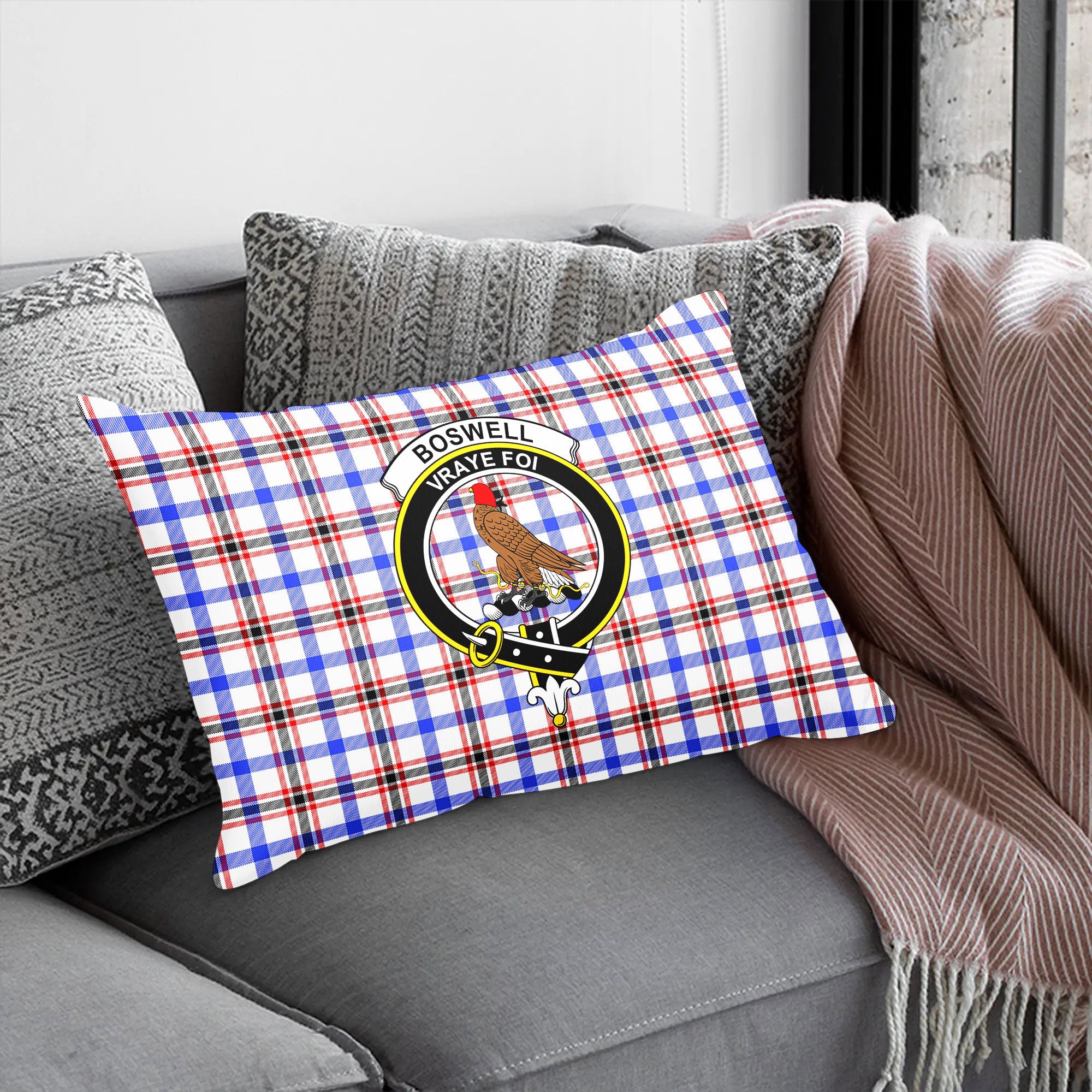 Boswell Modern Tartan Crest Pillow Cover