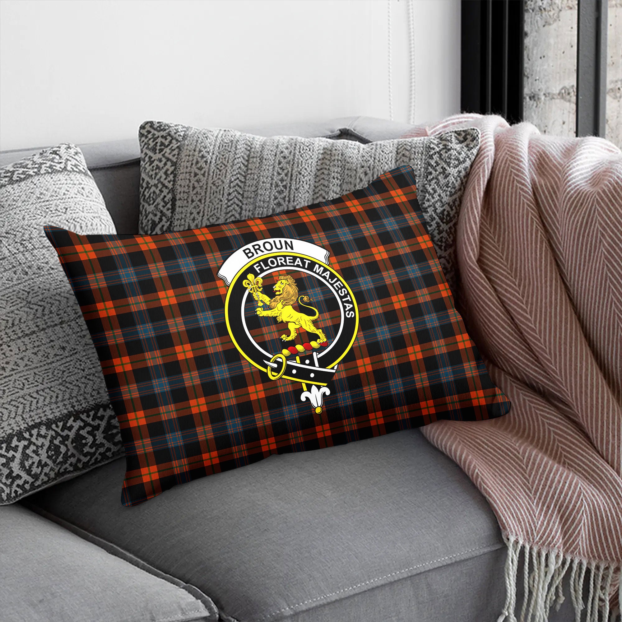 Broun Ancient Tartan Crest Pillow Cover