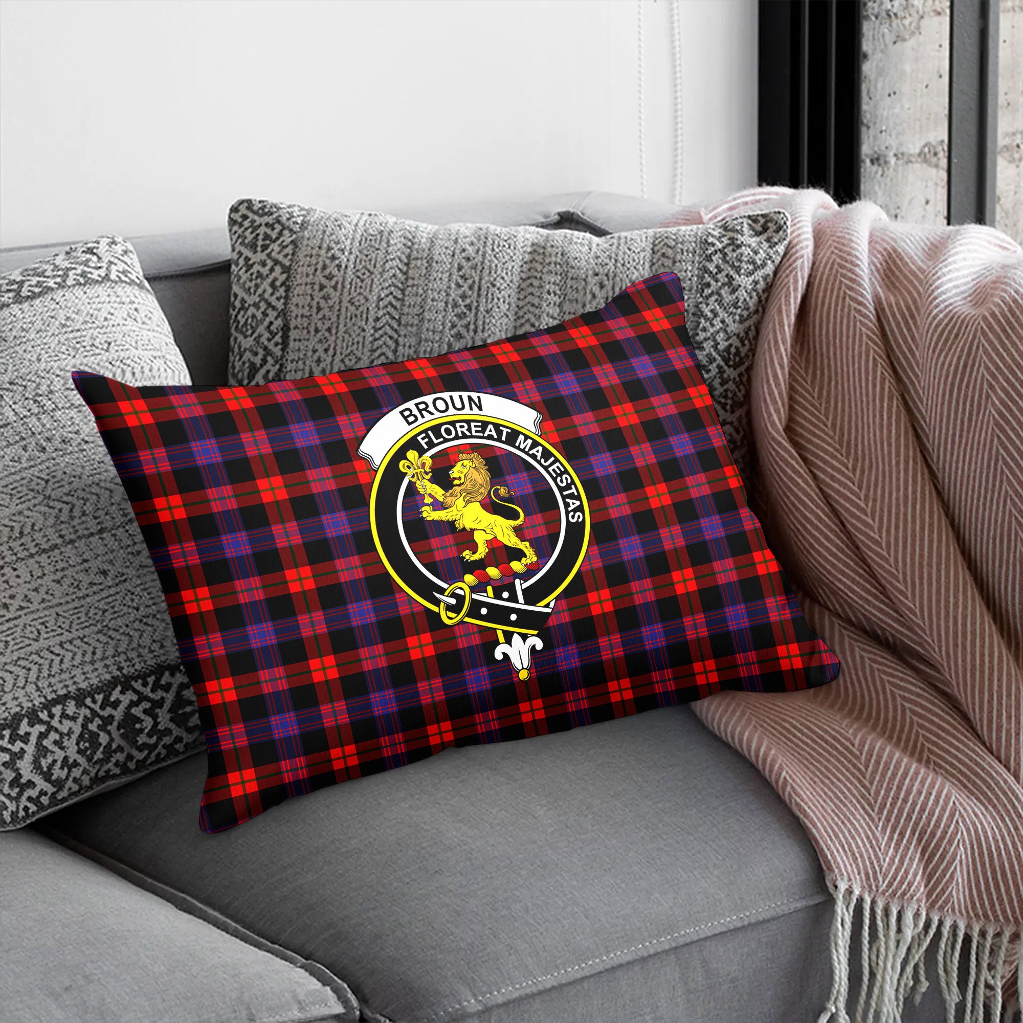 Broun Modern Tartan Crest Pillow Cover