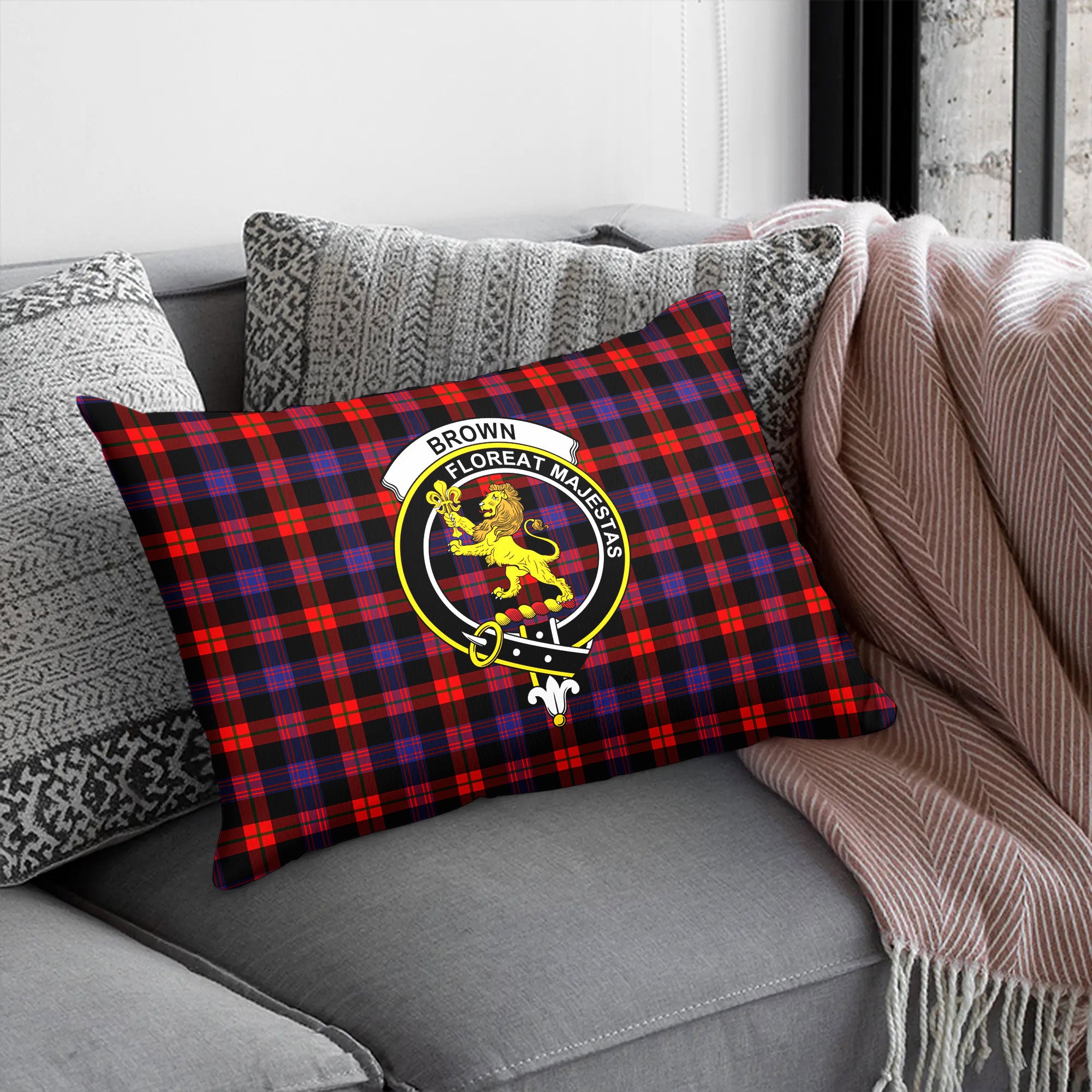 Brown Modern Tartan Crest Pillow Cover