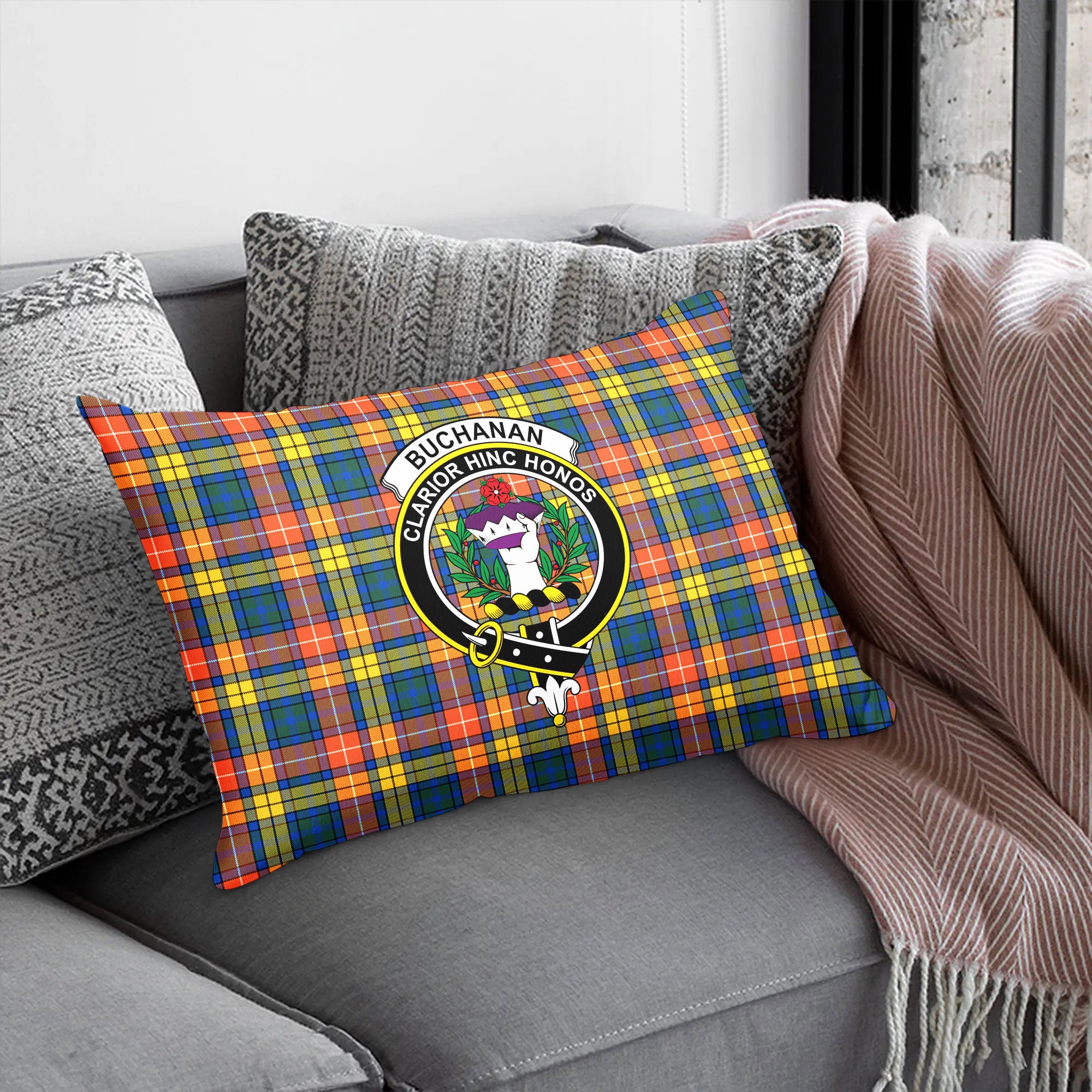 Buchanan Ancient Tartan Crest Pillow Cover