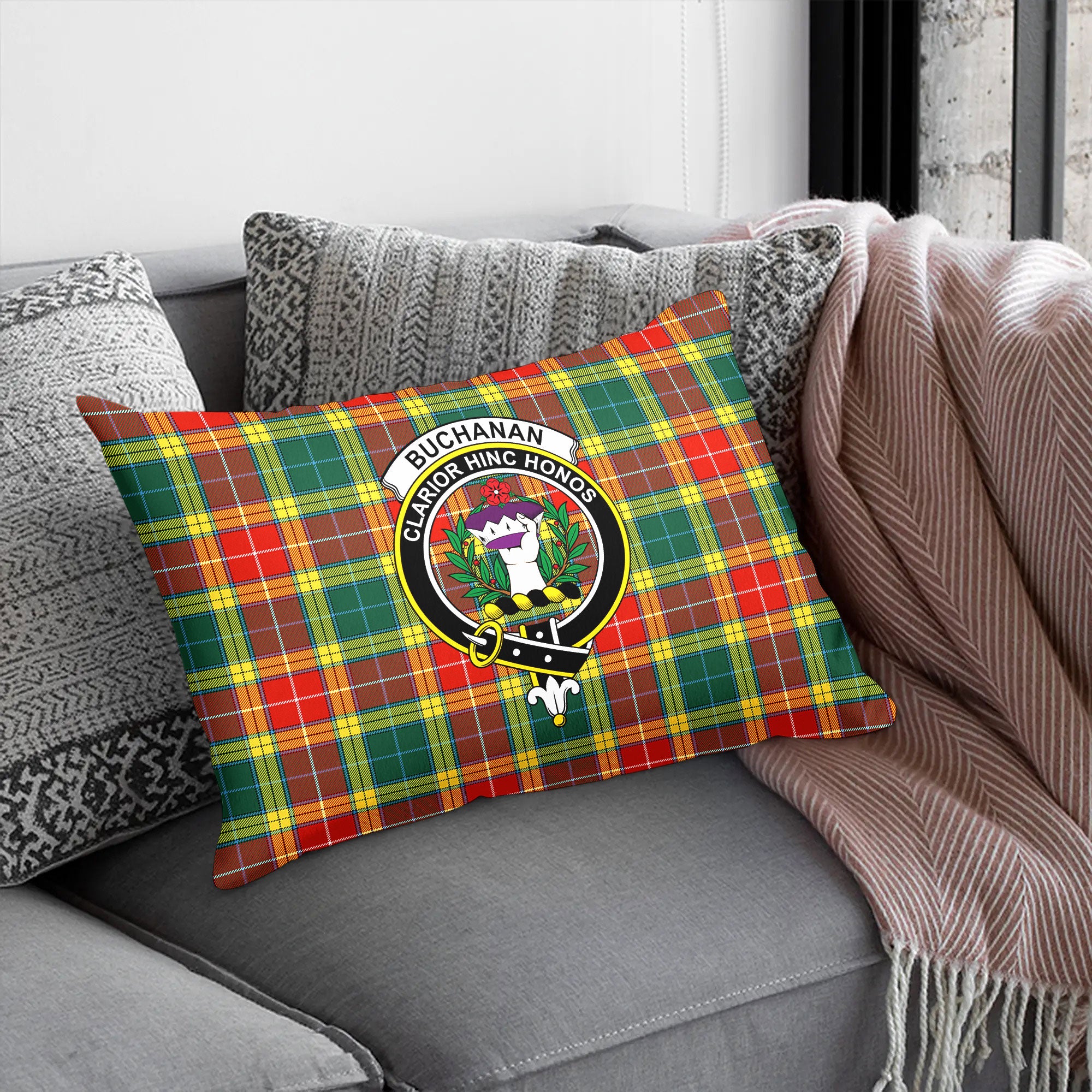 Buchanan Old Sett Tartan Crest Pillow Cover