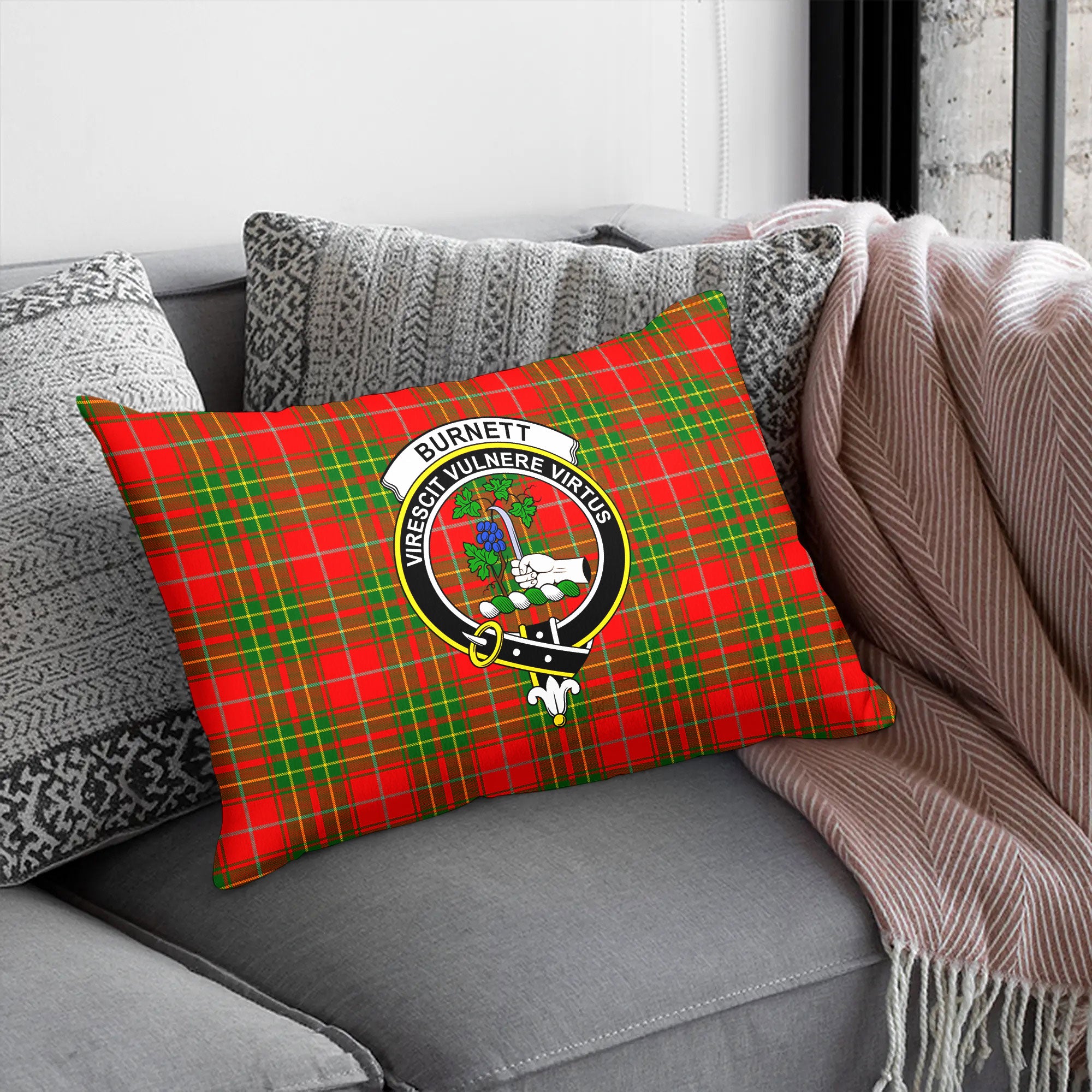 Burnett Ancient Tartan Crest Pillow Cover