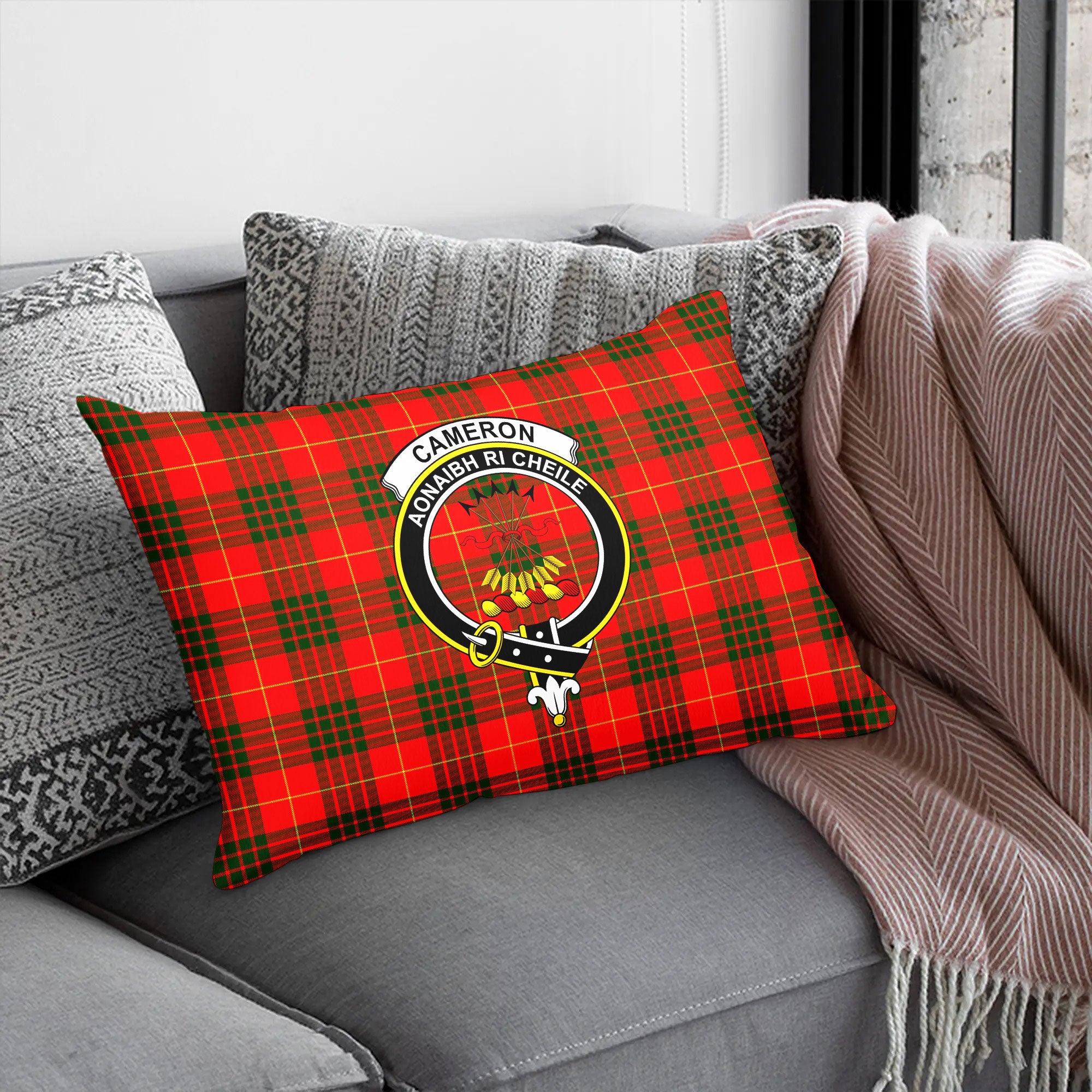 Cameron Modern Tartan Crest Pillow Cover