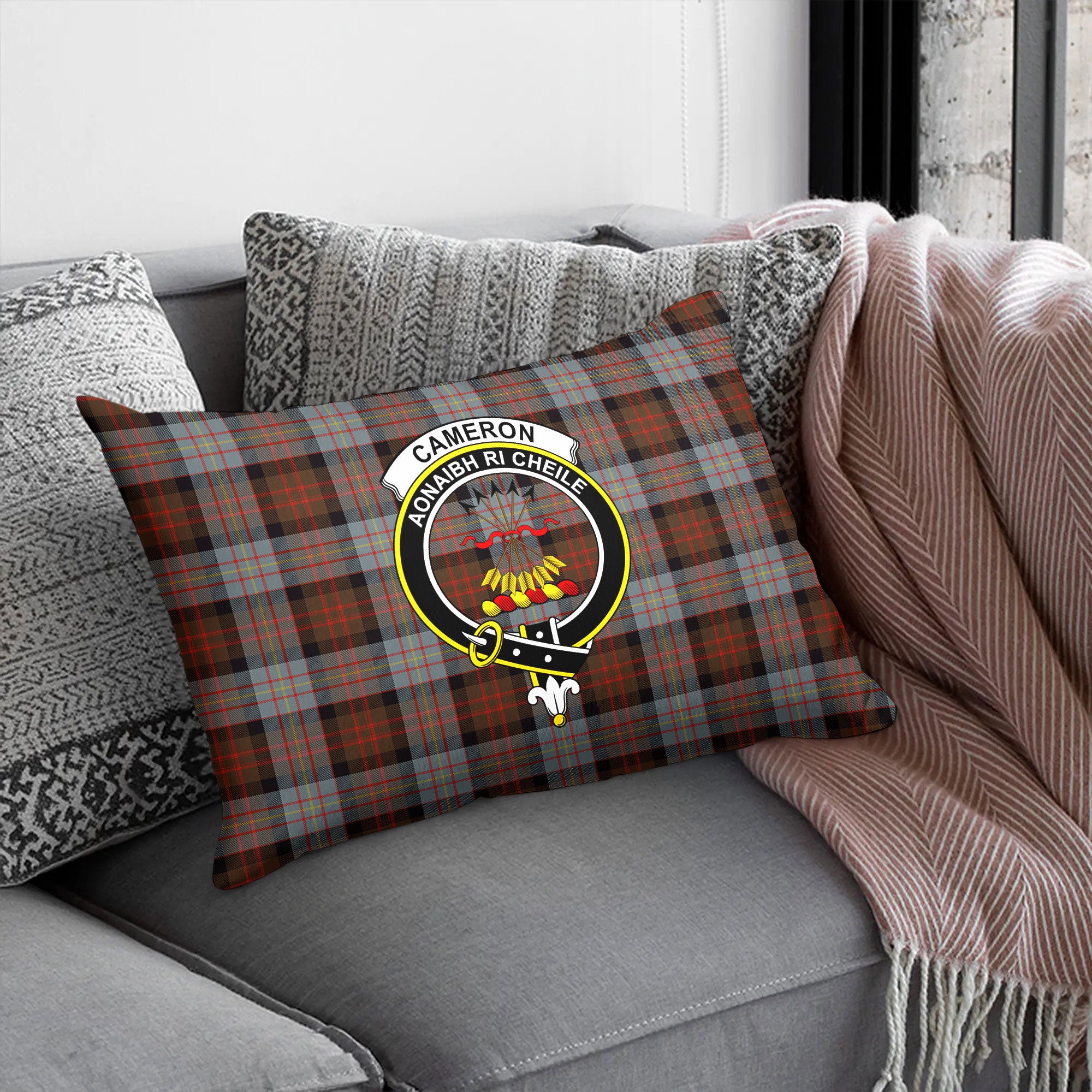 Cameron of Erracht Weathered Tartan Crest Pillow Cover