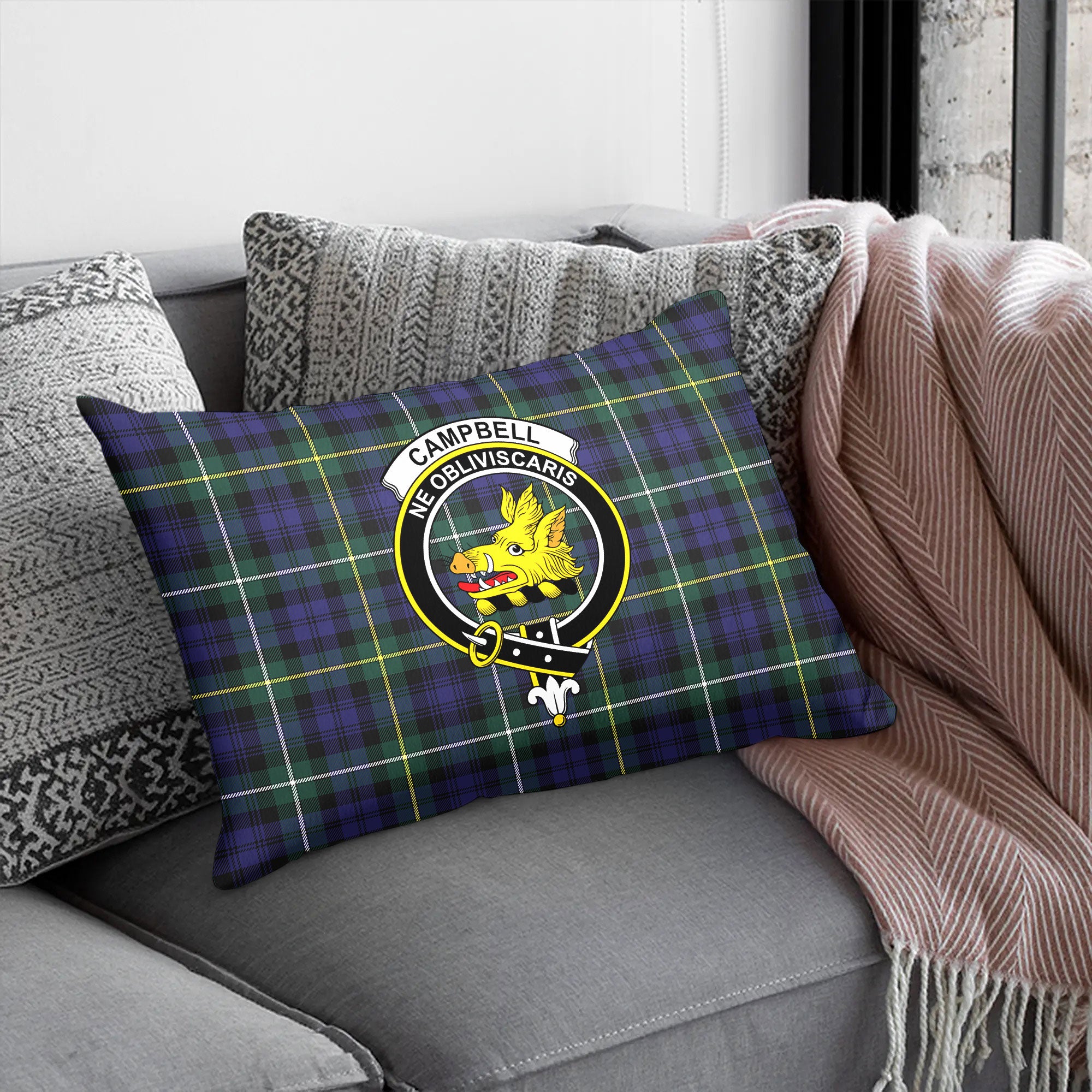 Campbell Argyll Modern Tartan Crest Pillow Cover