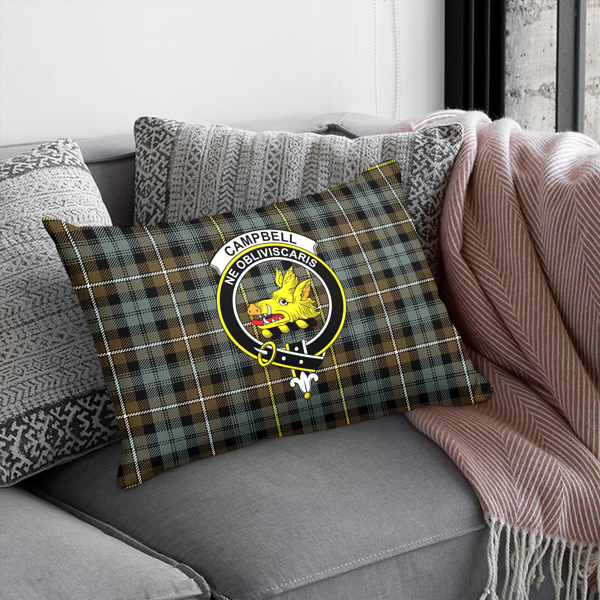 Campbell Argyll Weathered Tartan Crest Pillow Cover