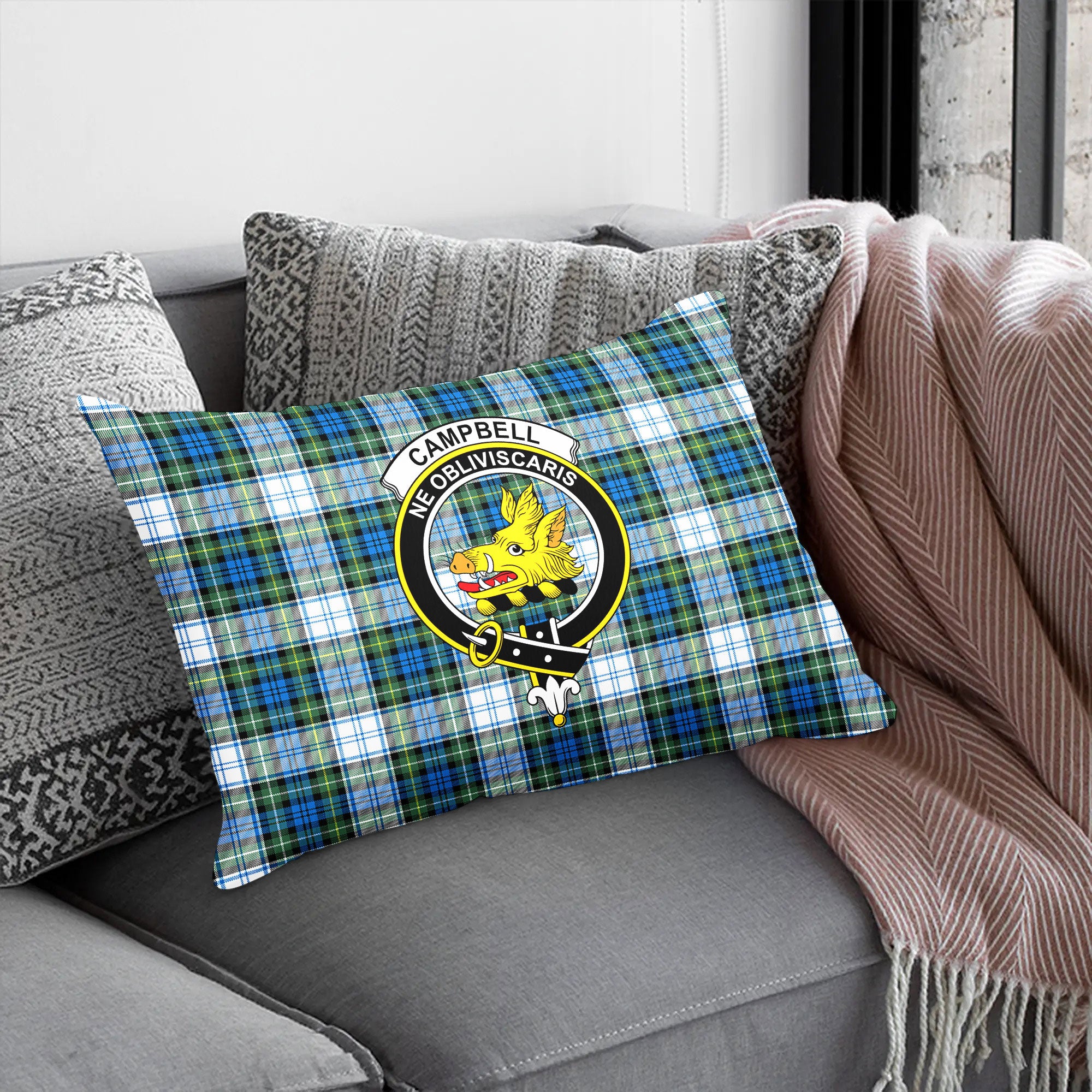 Campbell Dress Ancient Tartan Crest Pillow Cover