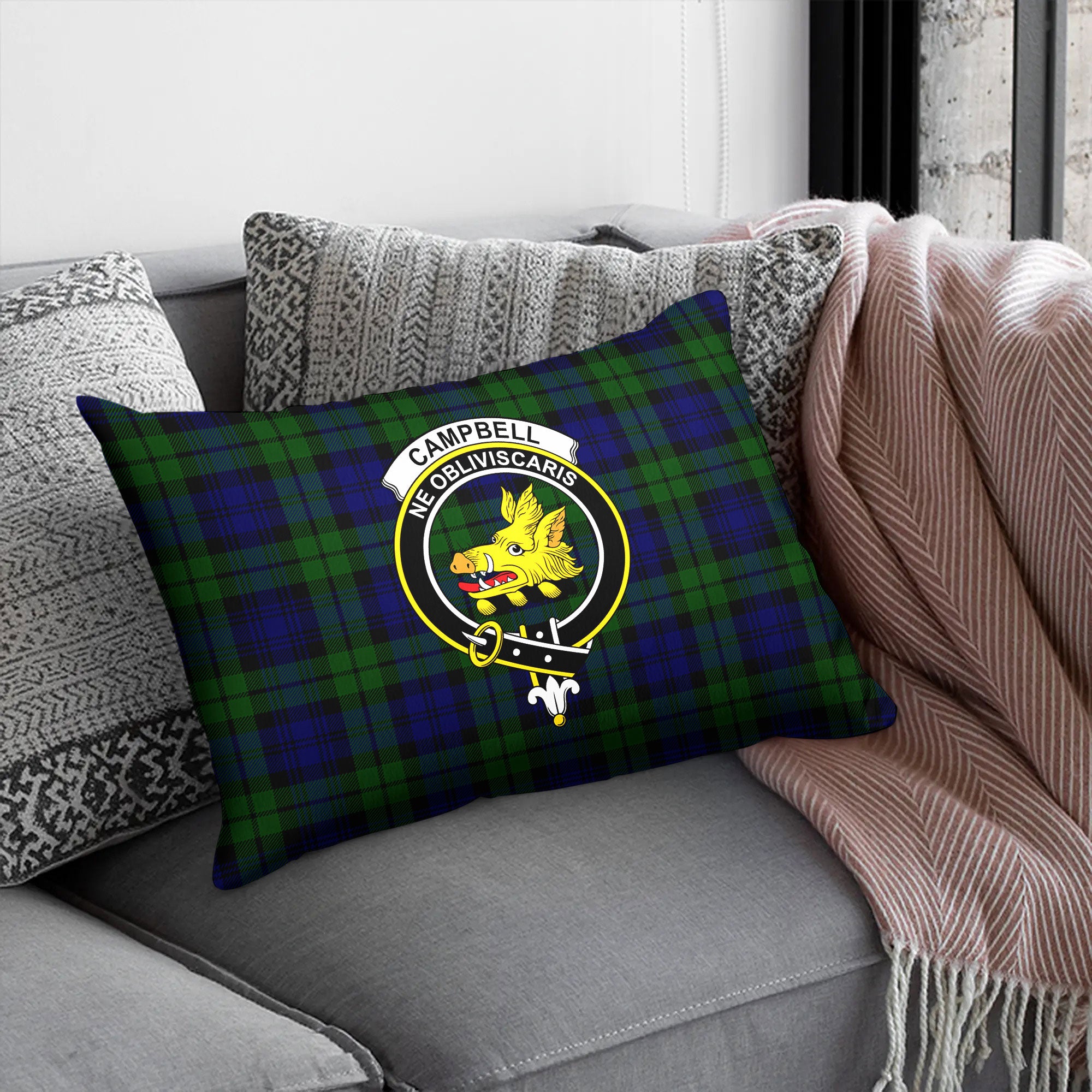 Campbell Modern Tartan Crest Pillow Cover