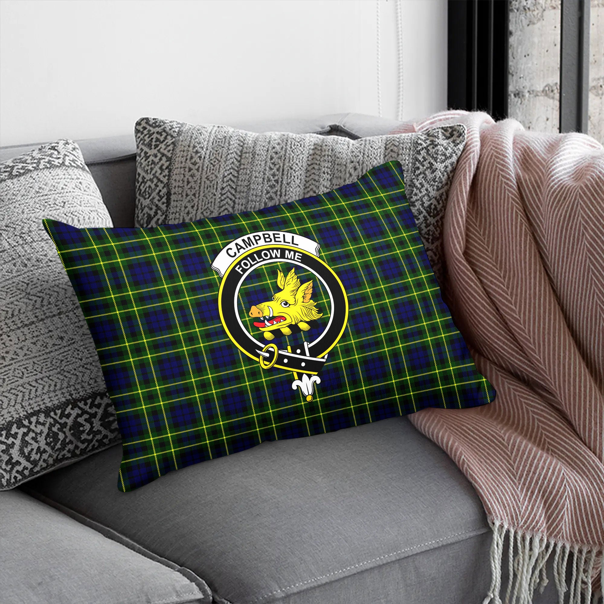 Campbell of Breadalbane Modern Tartan Crest Pillow Cover