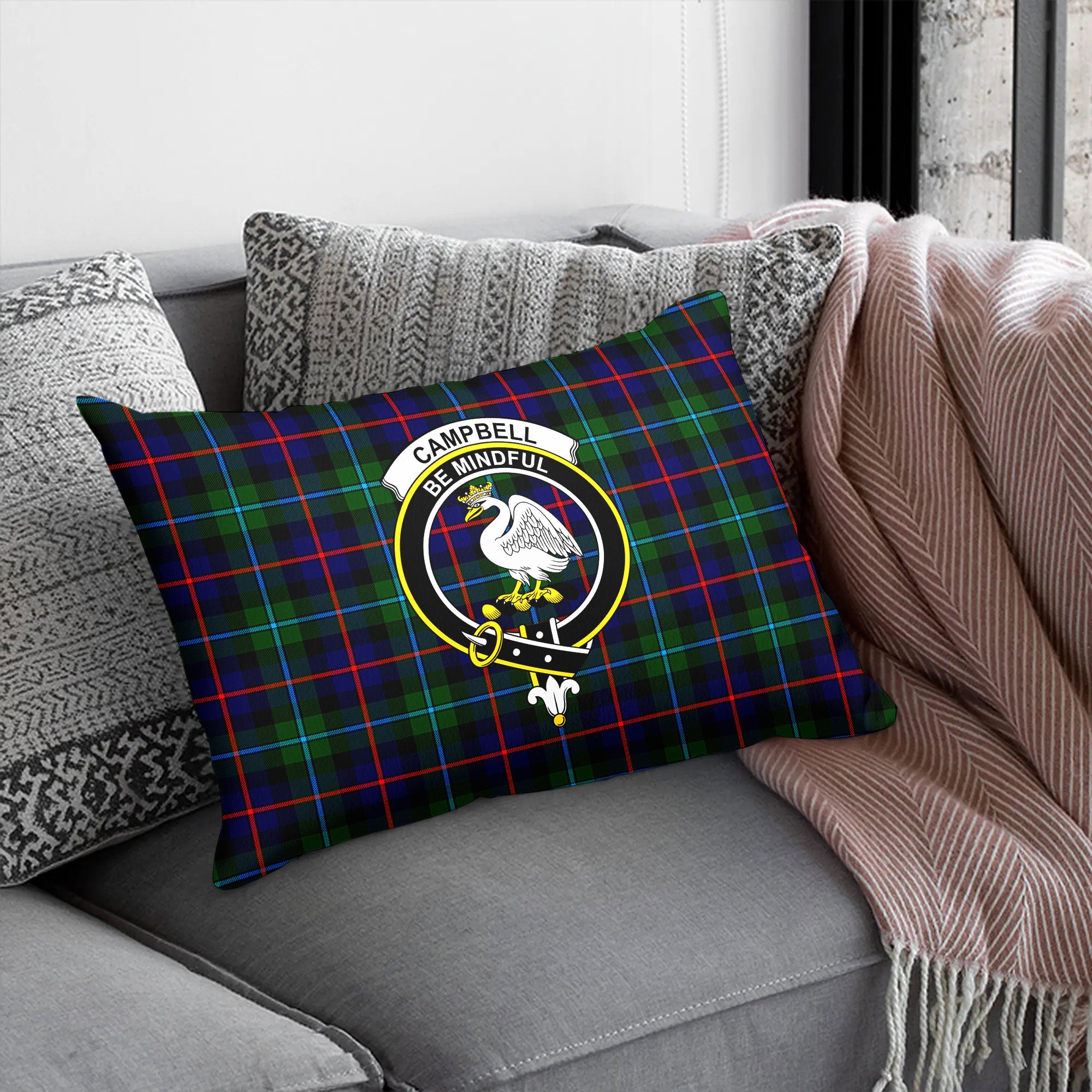 Campbell of Cawdor Modern Tartan Crest Pillow Cover