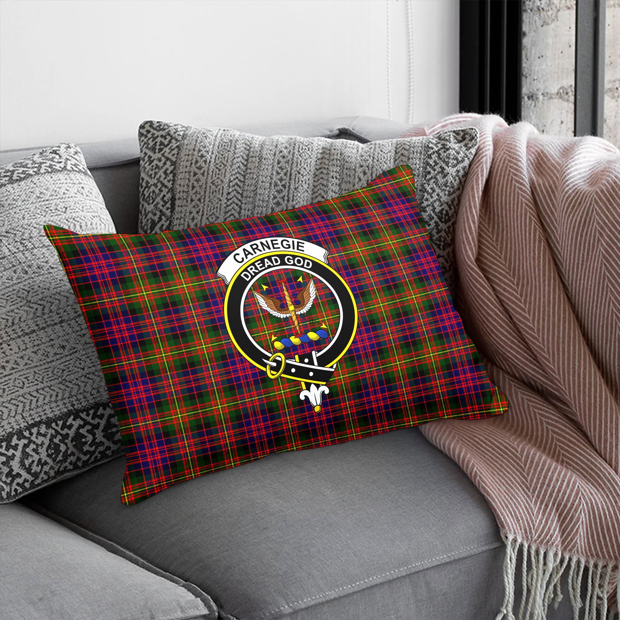 Carnegie Modern Tartan Crest Pillow Cover