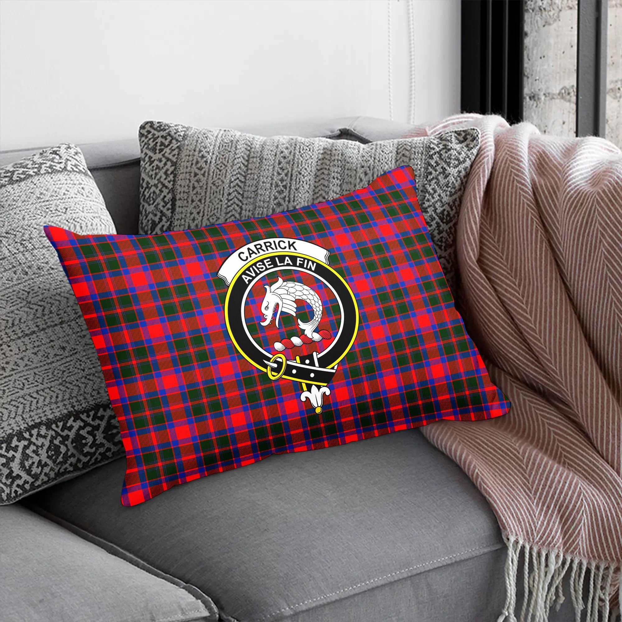 Carrick District Tartan Crest Pillow Cover