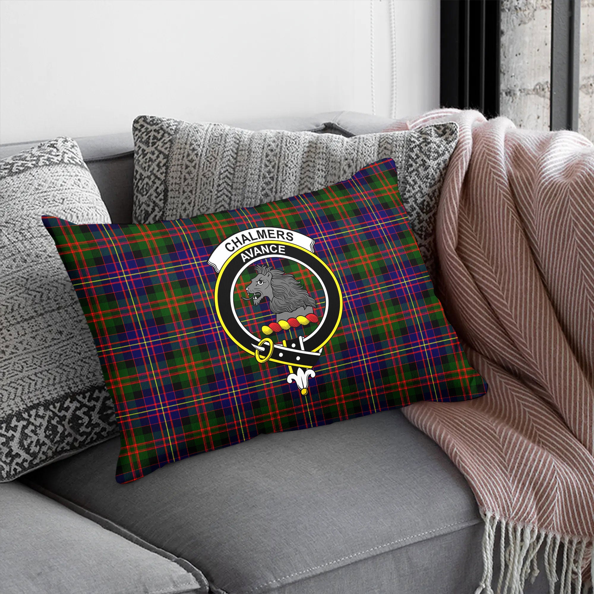 Chalmers Tartan Crest Pillow Cover