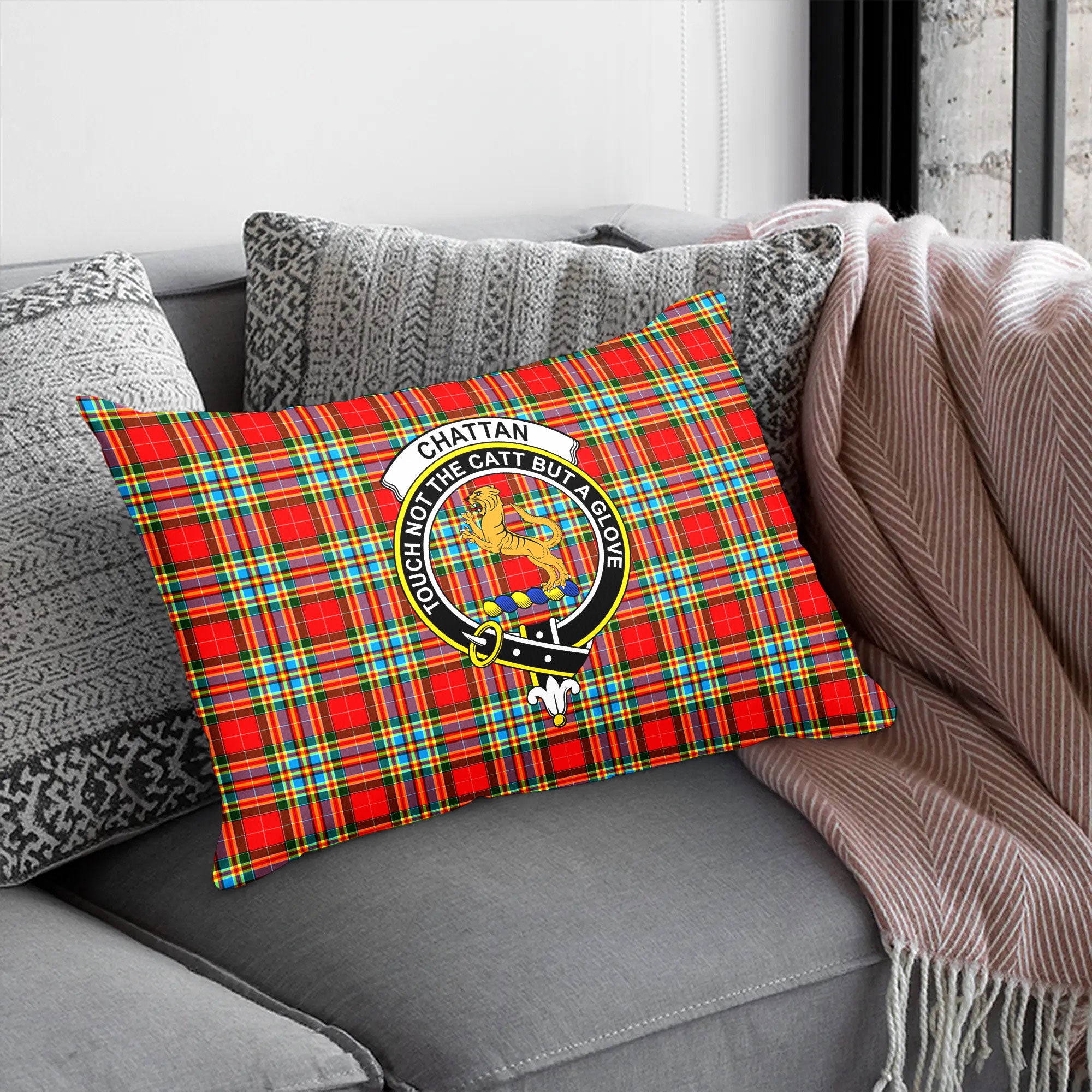 Chattan Tartan Crest Pillow Cover