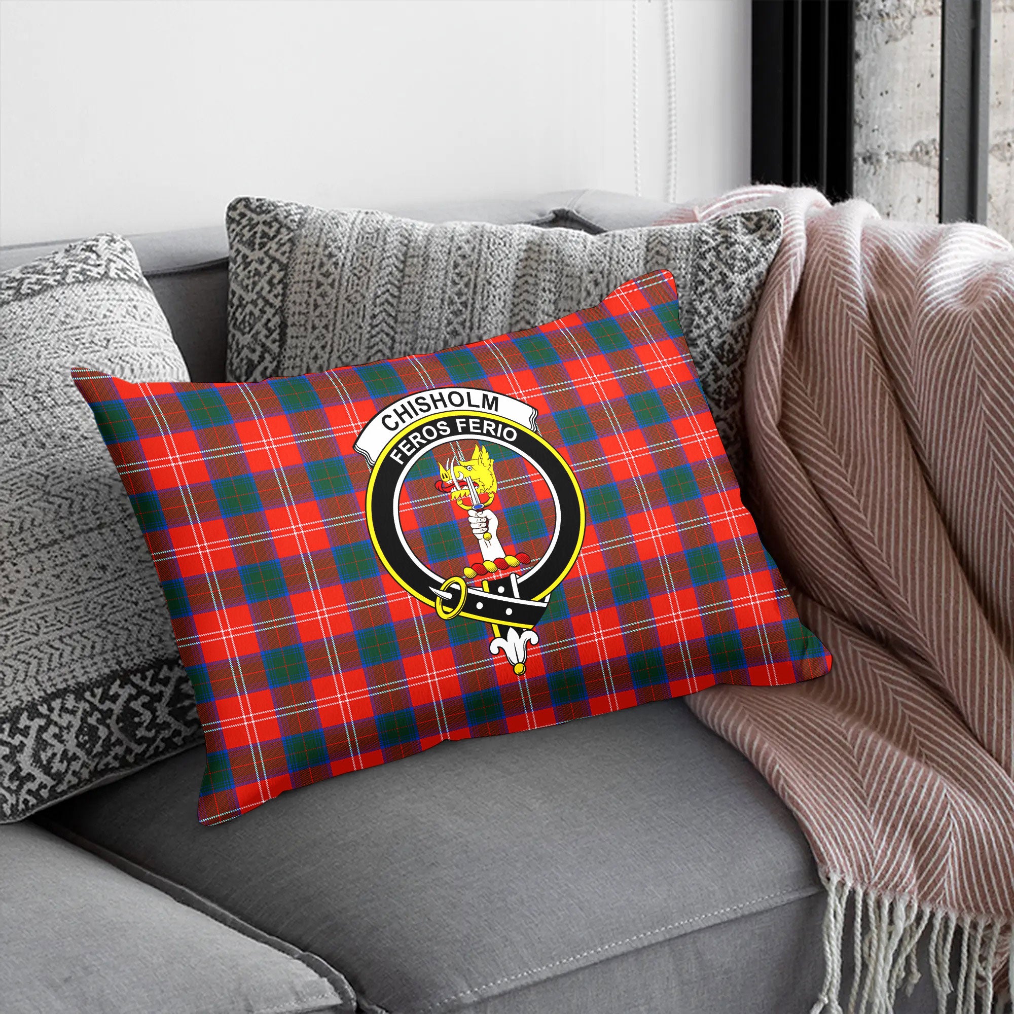 Chisholm Ancient Tartan Crest Pillow Cover