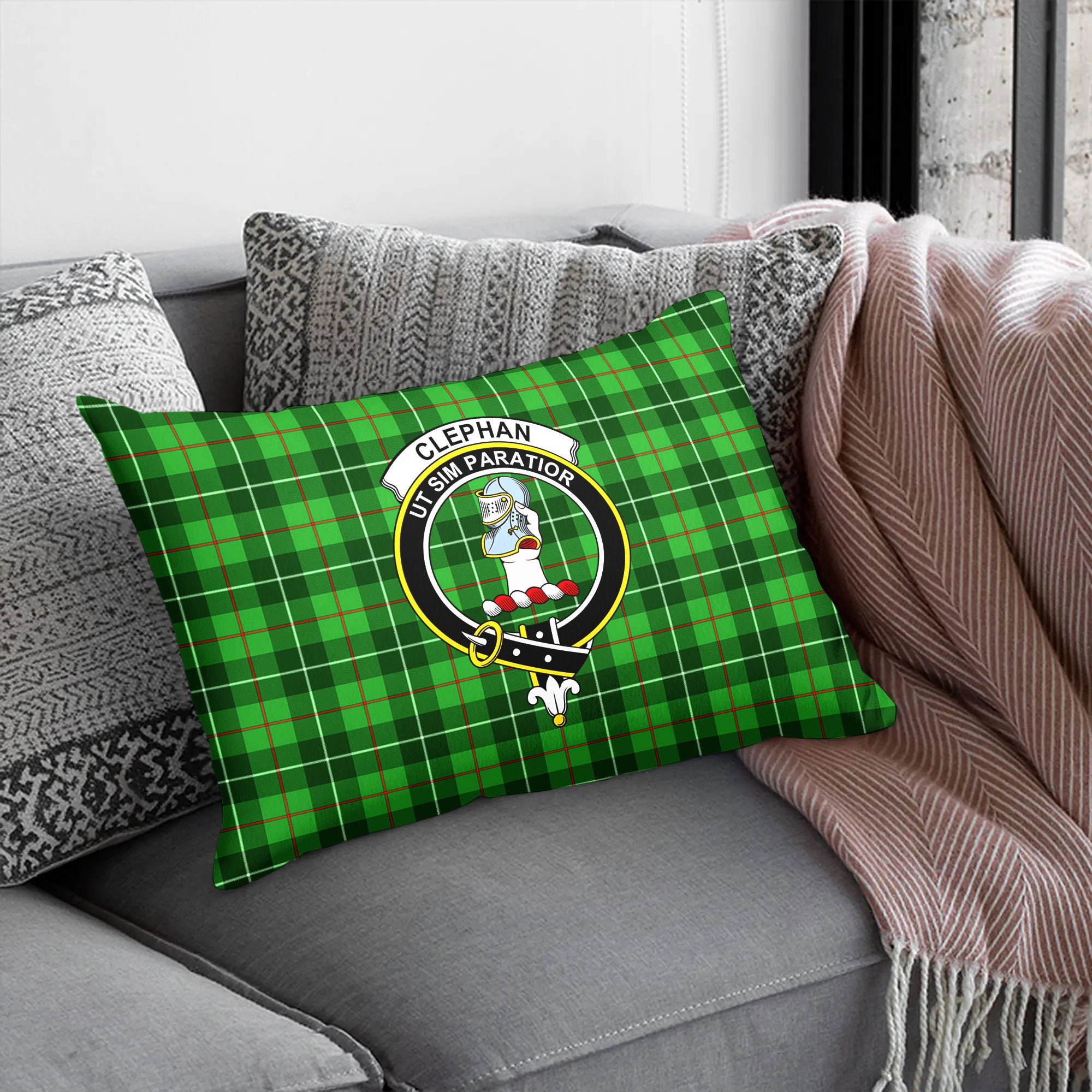 Clephan (or Clephane) Tartan Crest Pillow Cover