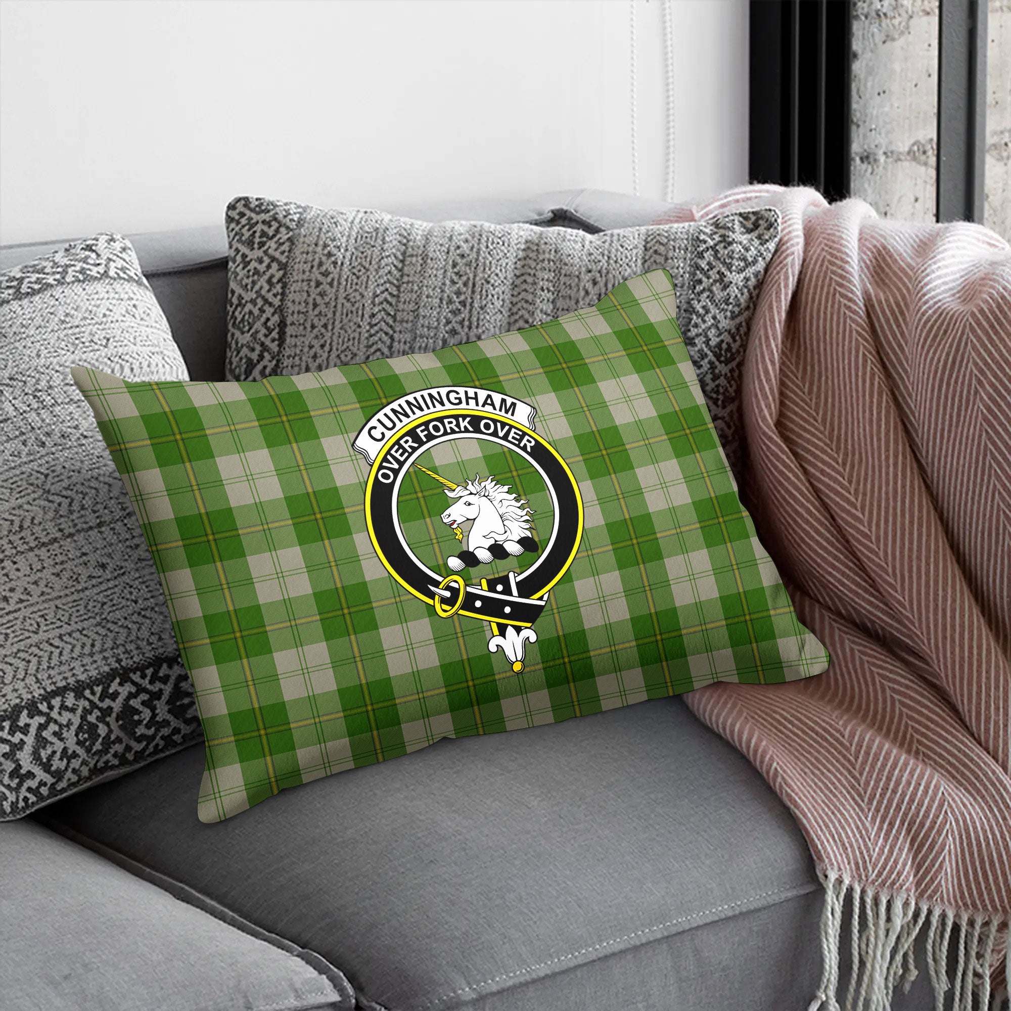 Cunningham Dress Green Dancers Tartan Crest Pillow Cover