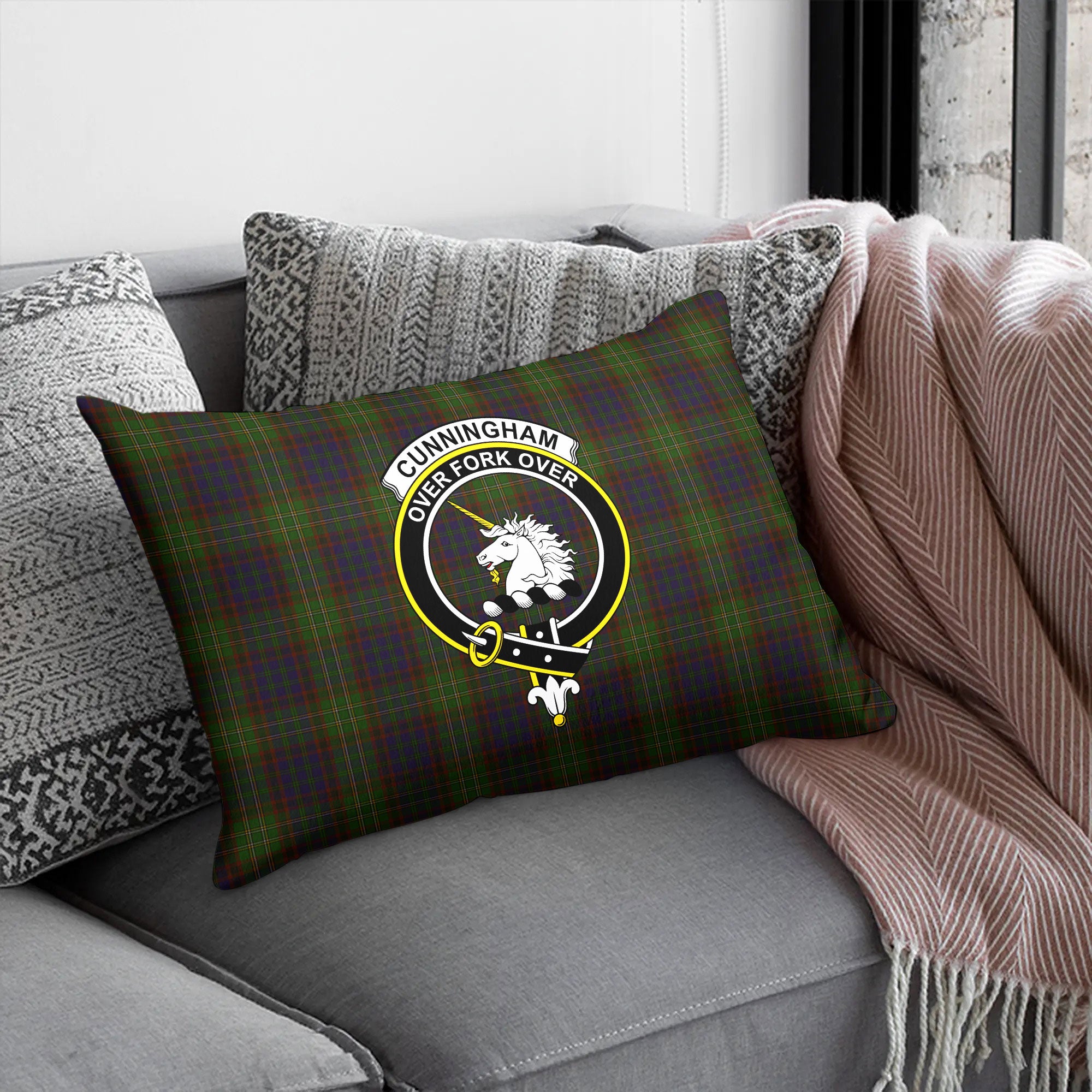 Cunningham Hunting Modern Tartan Crest Pillow Cover