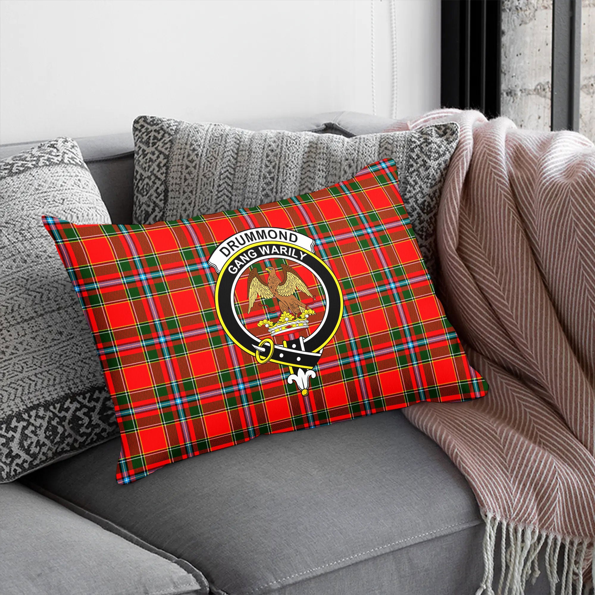 Drummond of Perth Tartan Crest Pillow Cover