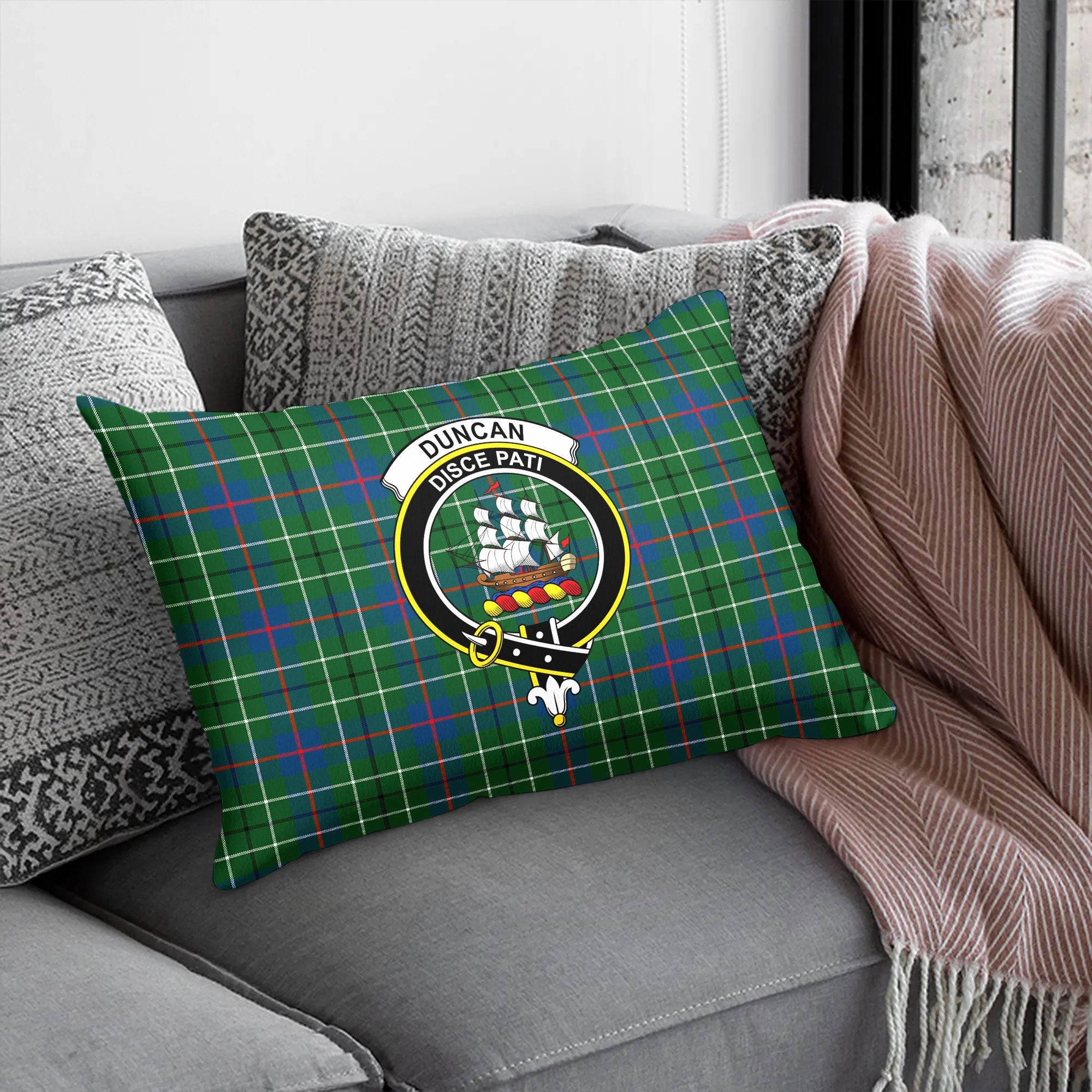 Duncan Ancient Tartan Crest Pillow Cover