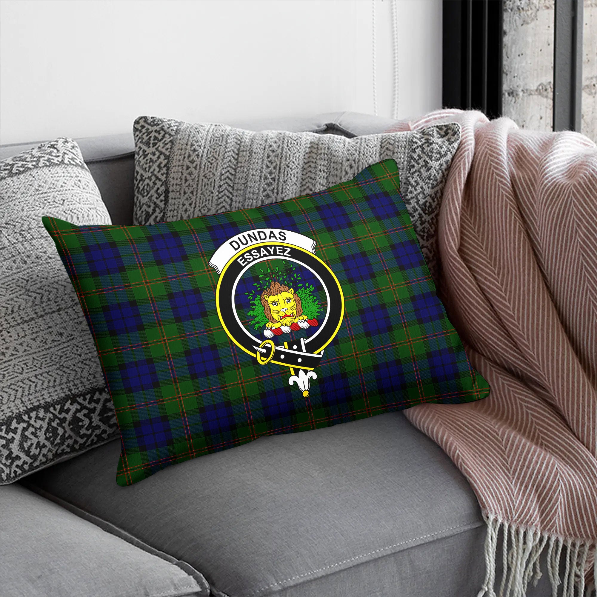 Dundas Modern Tartan Crest Pillow Cover