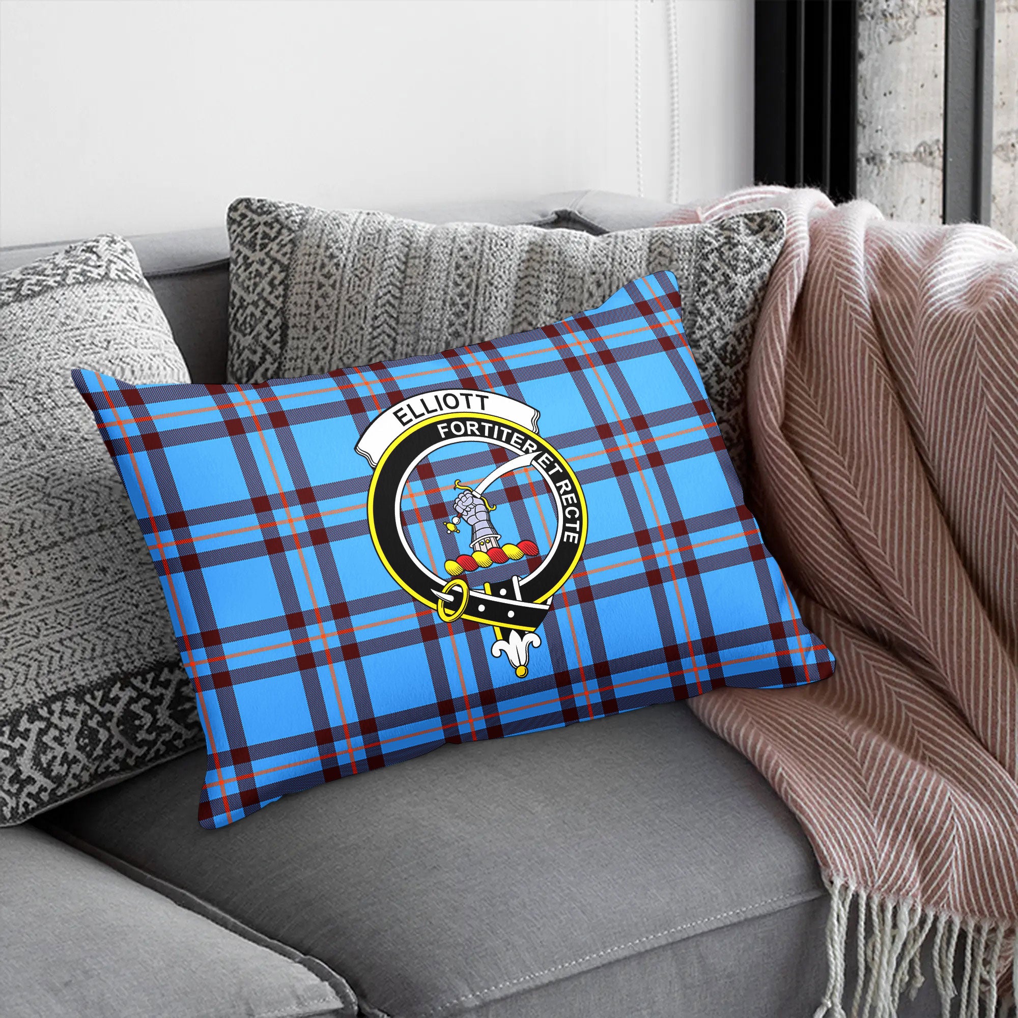 Elliott Ancient Tartan Crest Pillow Cover