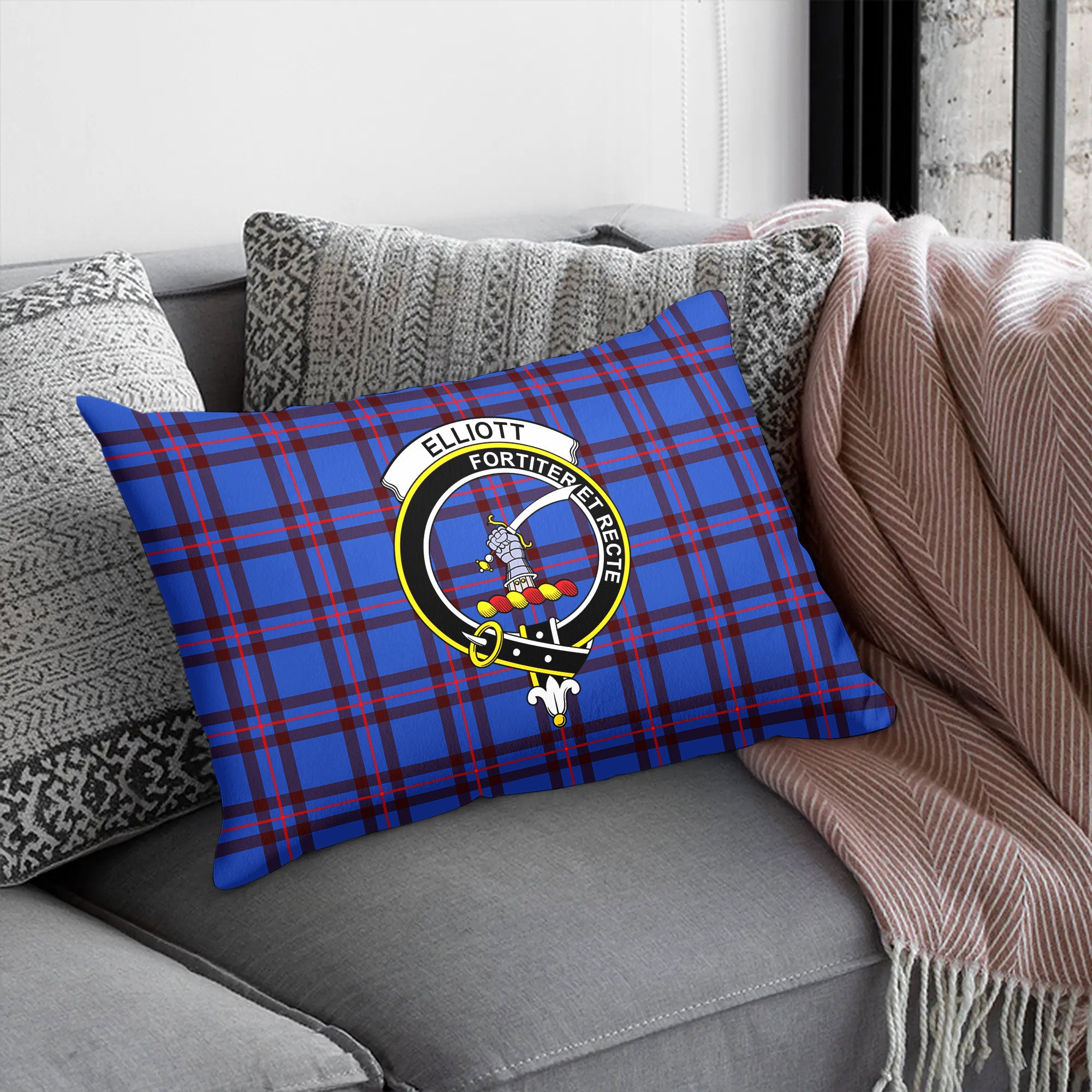 Elliott Modern Tartan Crest Pillow Cover