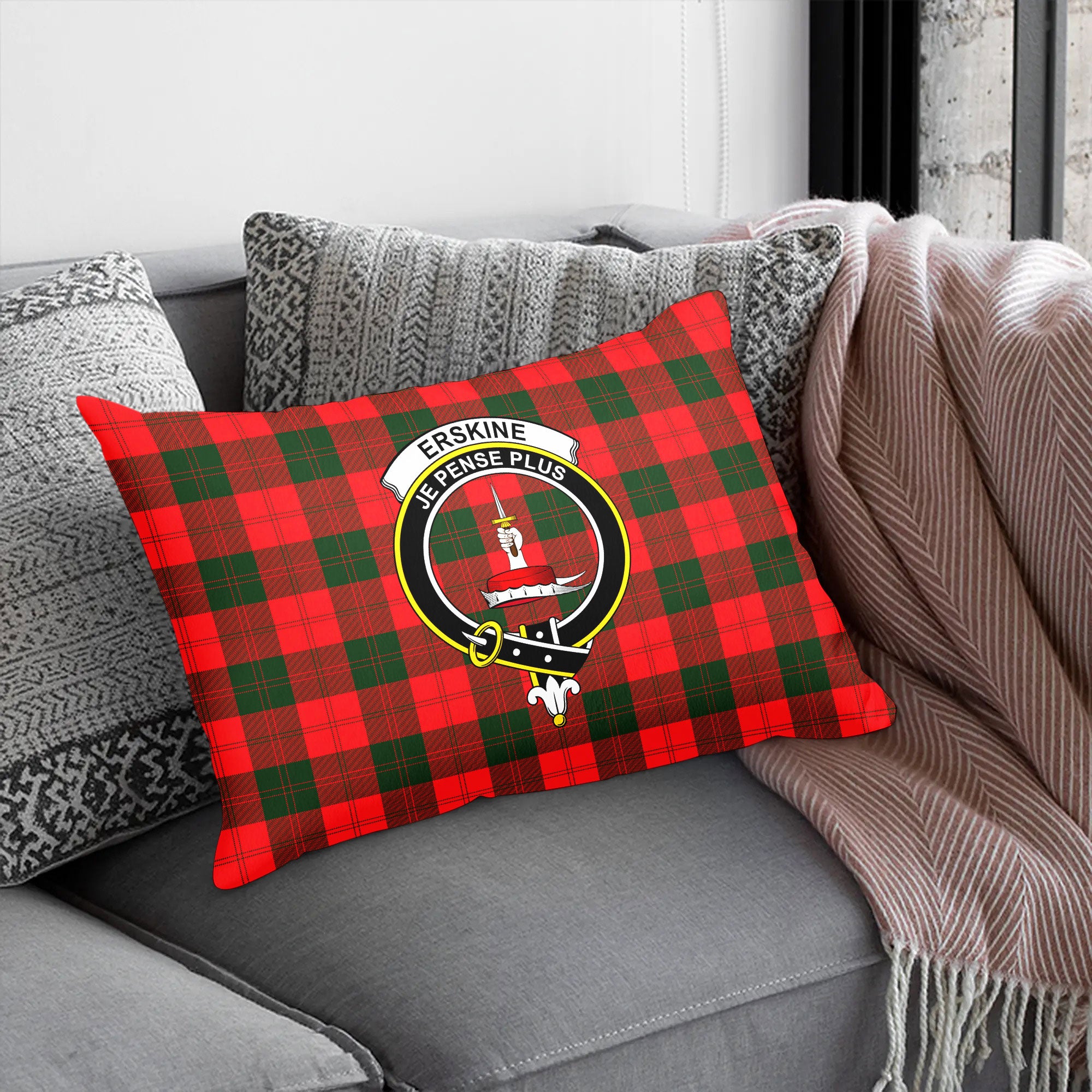 Erskine Modern Tartan Crest Pillow Cover