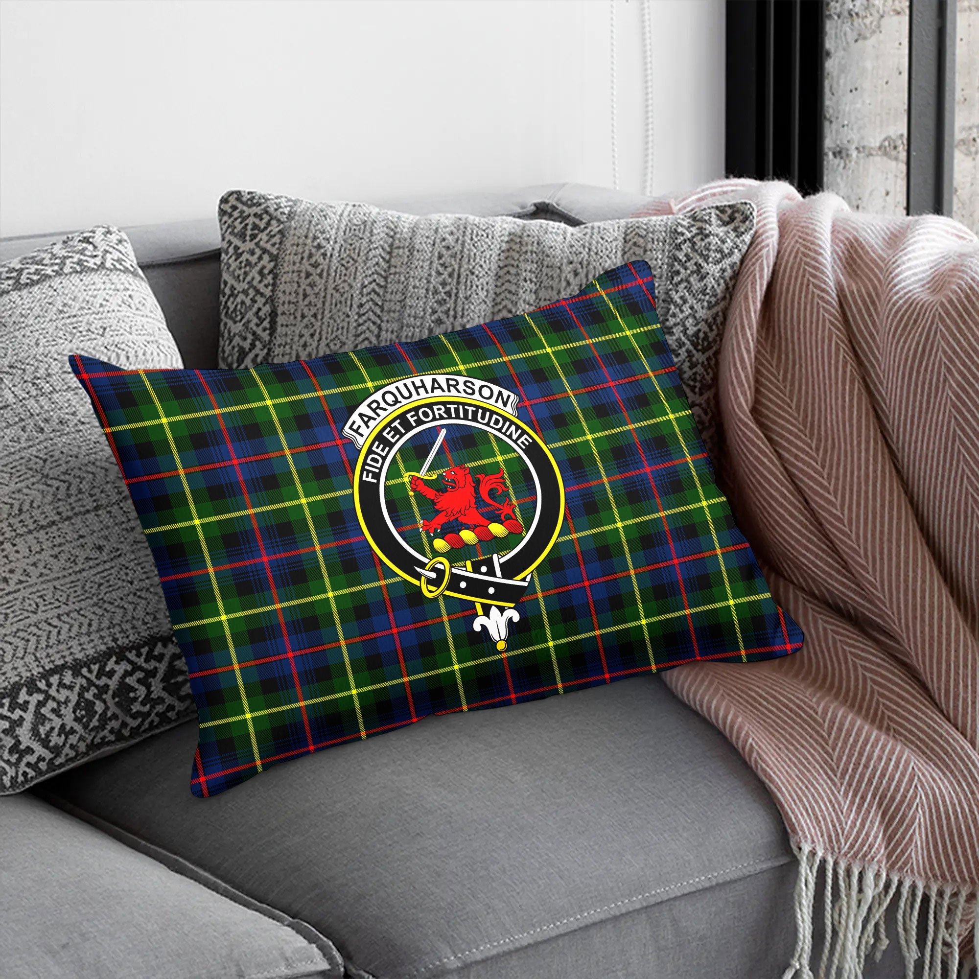 Farquharson Modern Tartan Crest Pillow Cover