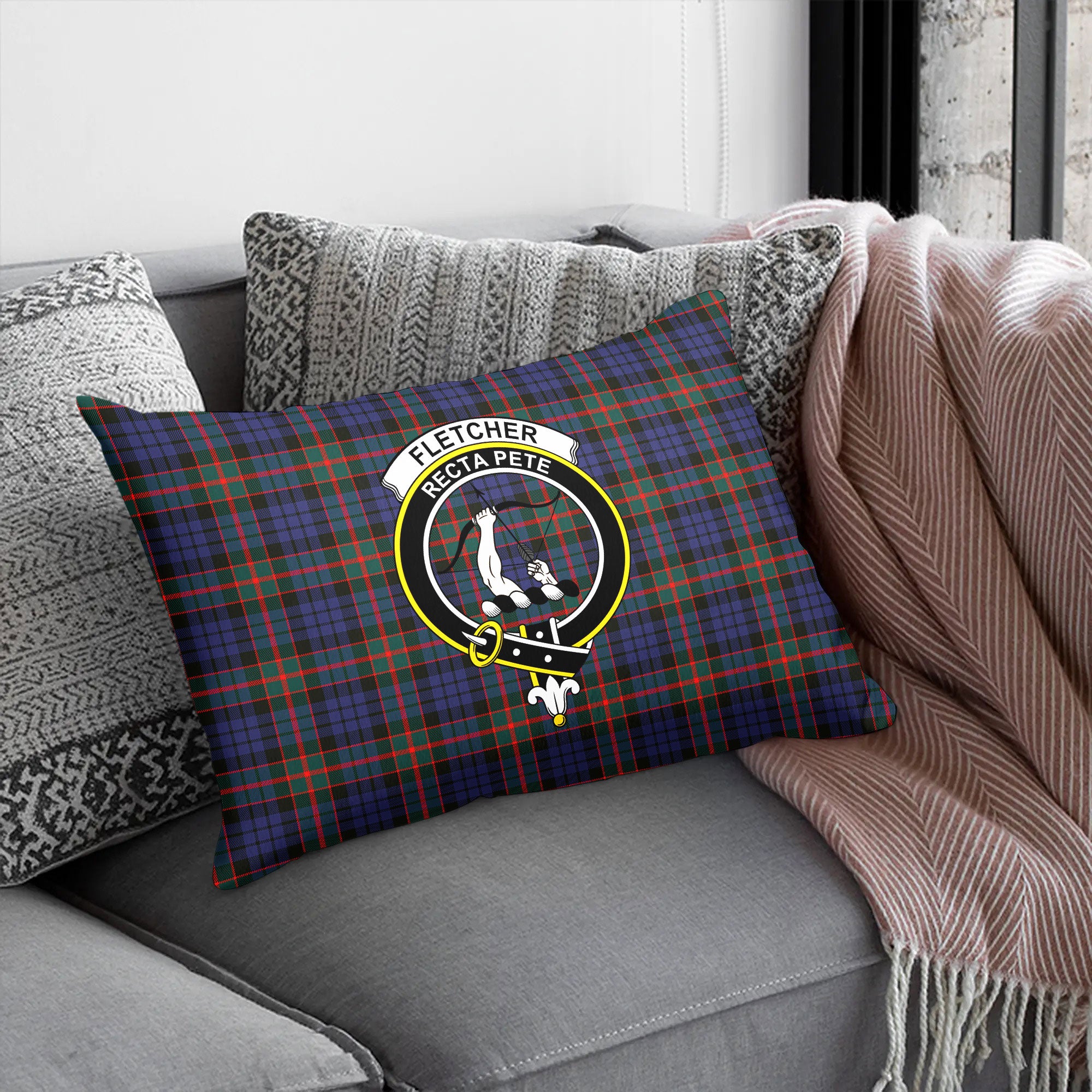 Fletcher of Dunans Tartan Crest Pillow Cover