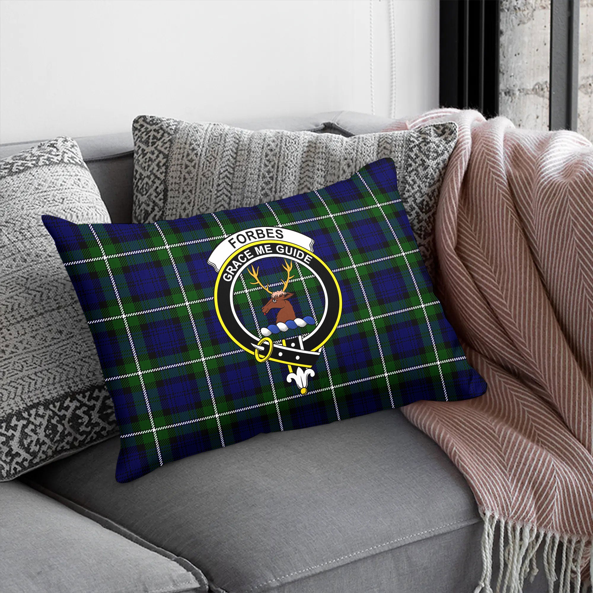 Forbes Modern Tartan Crest Pillow Cover