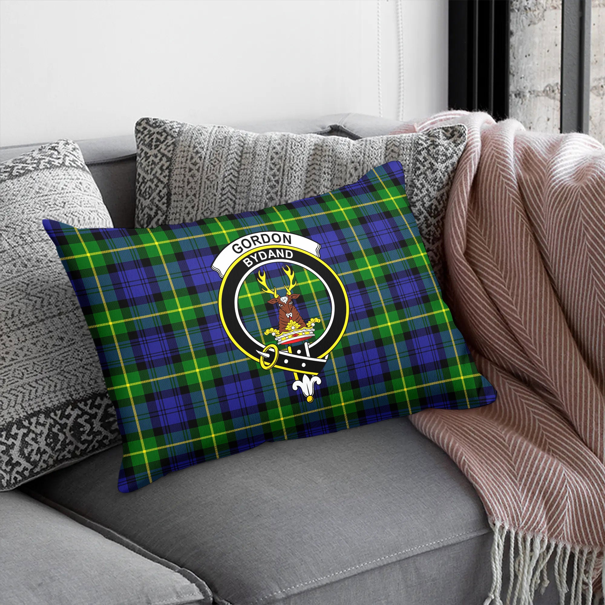 Gordon Modern Tartan Crest Pillow Cover