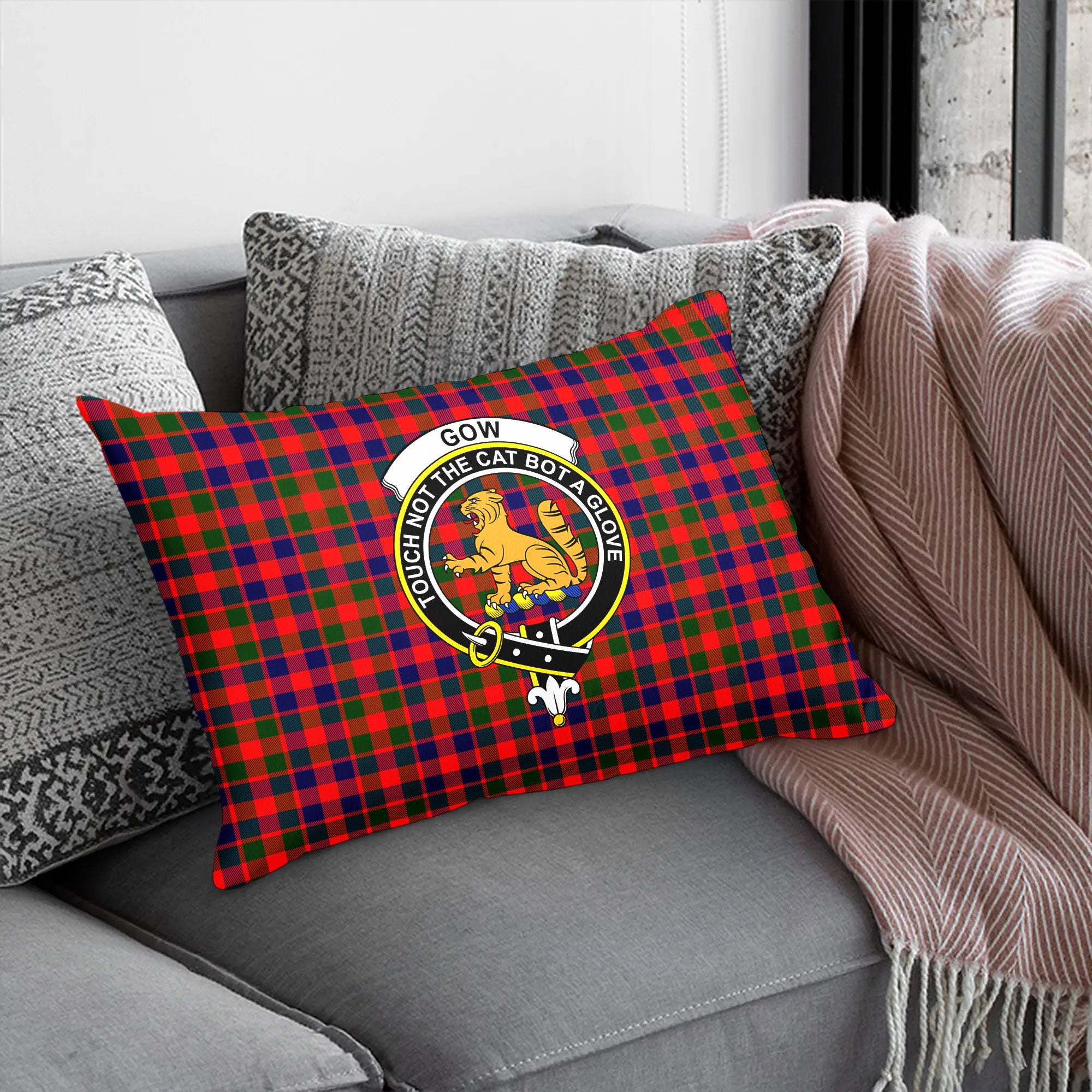 Gow (or McGouan) Tartan Crest Pillow Cover