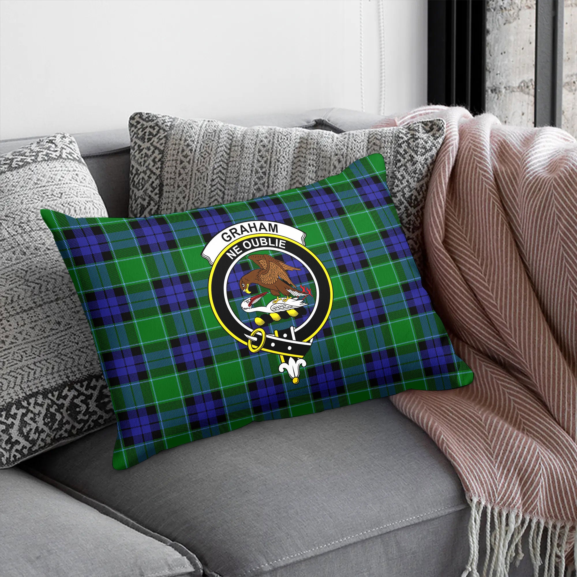 Graham of Menteith Modern Tartan Crest Pillow Cover