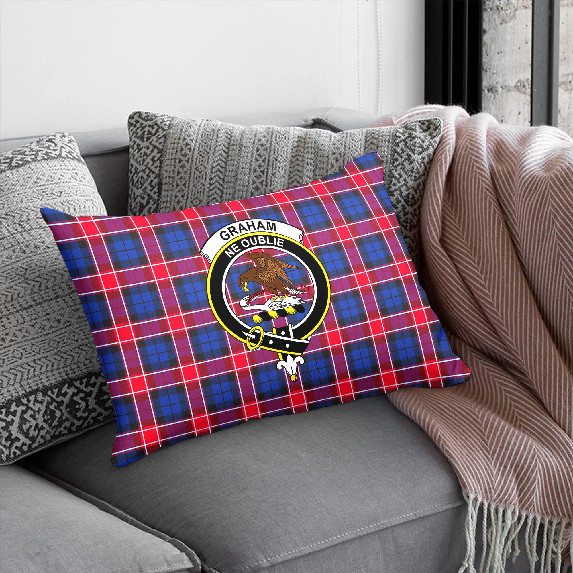 Graham of Menteith Red Tartan Crest Pillow Cover