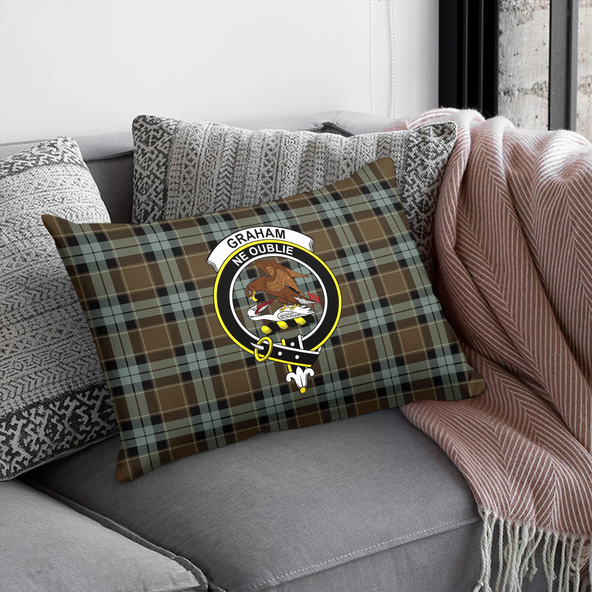 Graham of Menteith Weathered Tartan Crest Pillow Cover