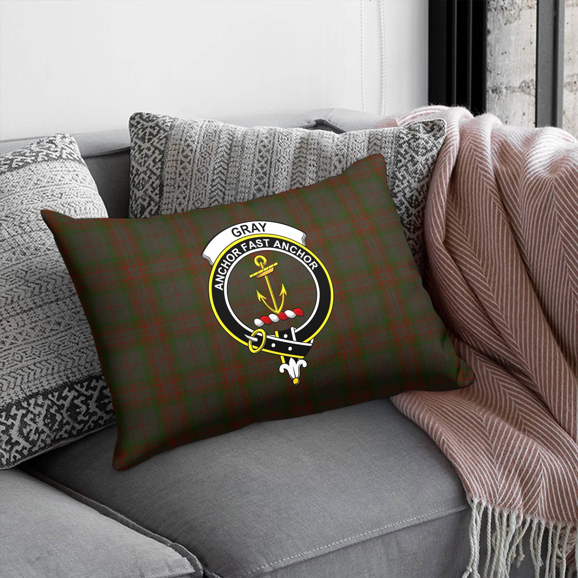 Gray Tartan Crest Pillow Cover