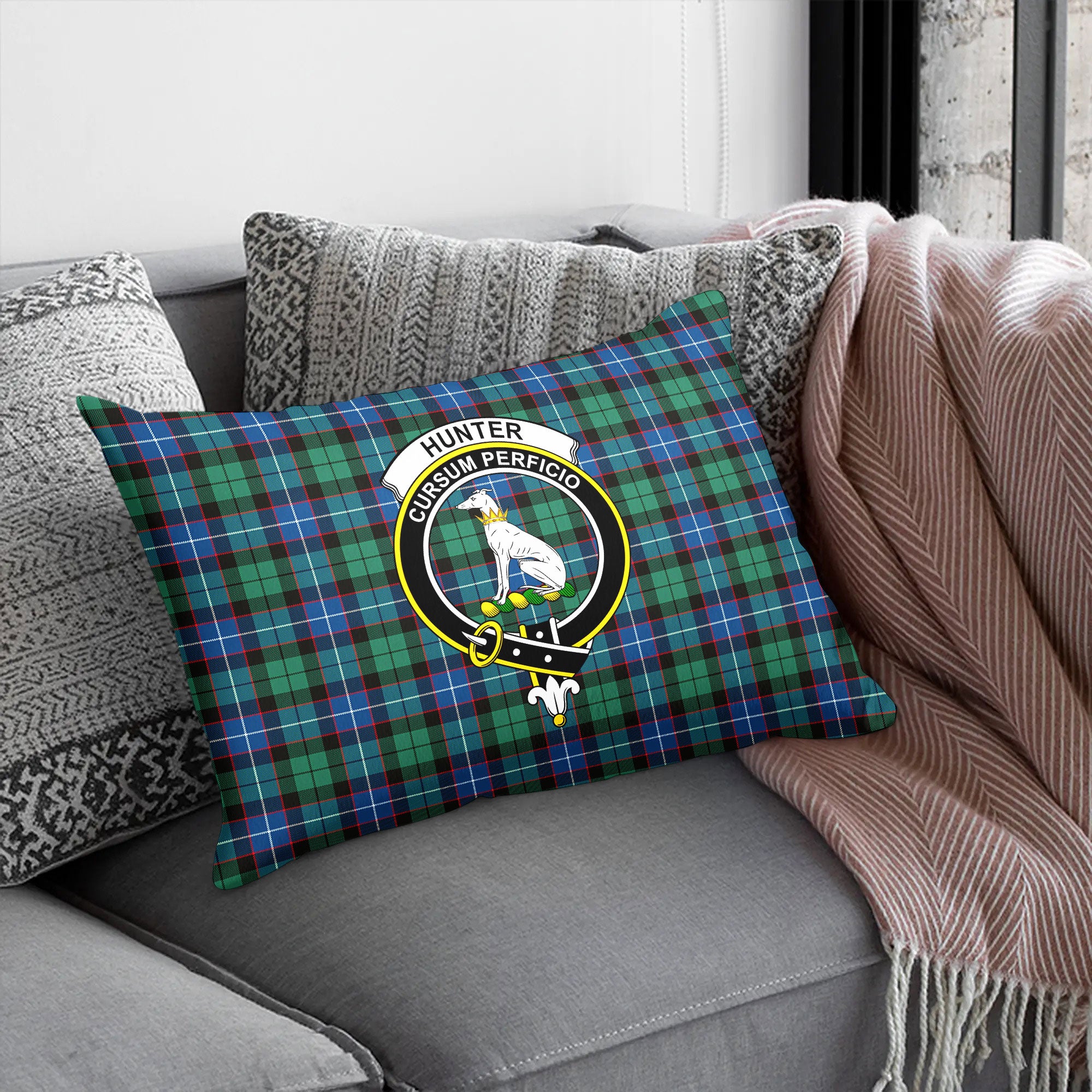 Hunter Ancient Tartan Crest Pillow Cover