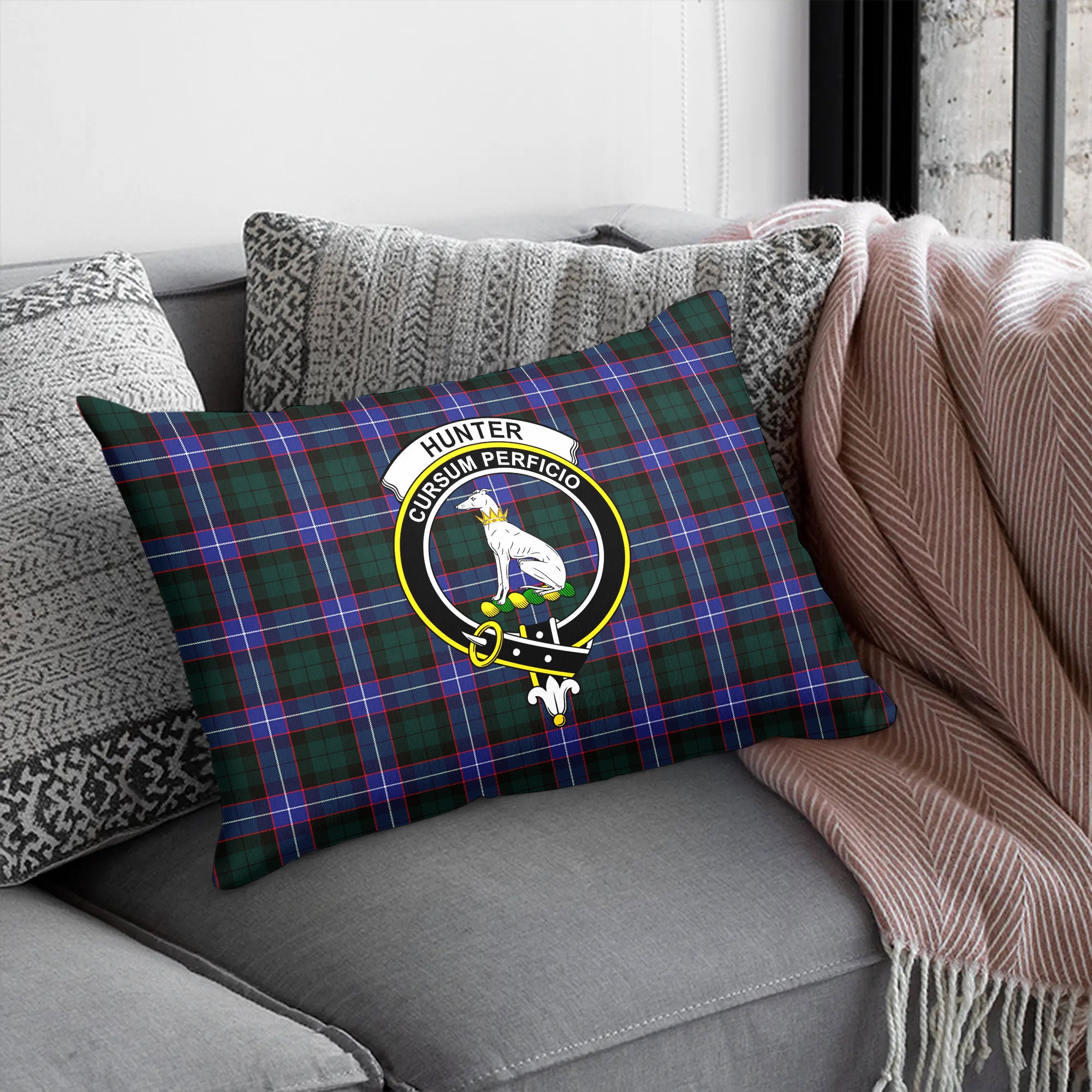 Hunter Modern Tartan Crest Pillow Cover