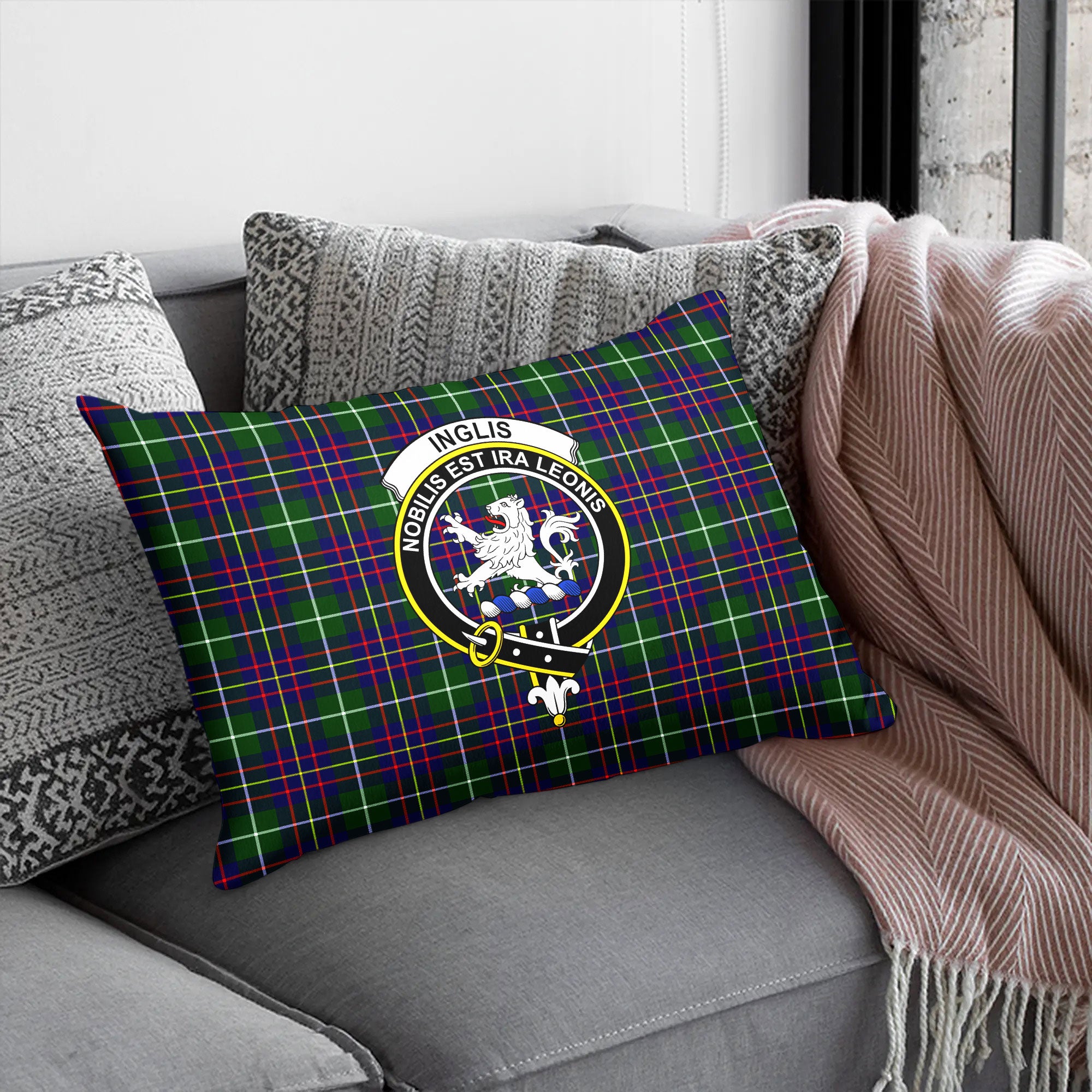 Inglis Modern Tartan Crest Pillow Cover