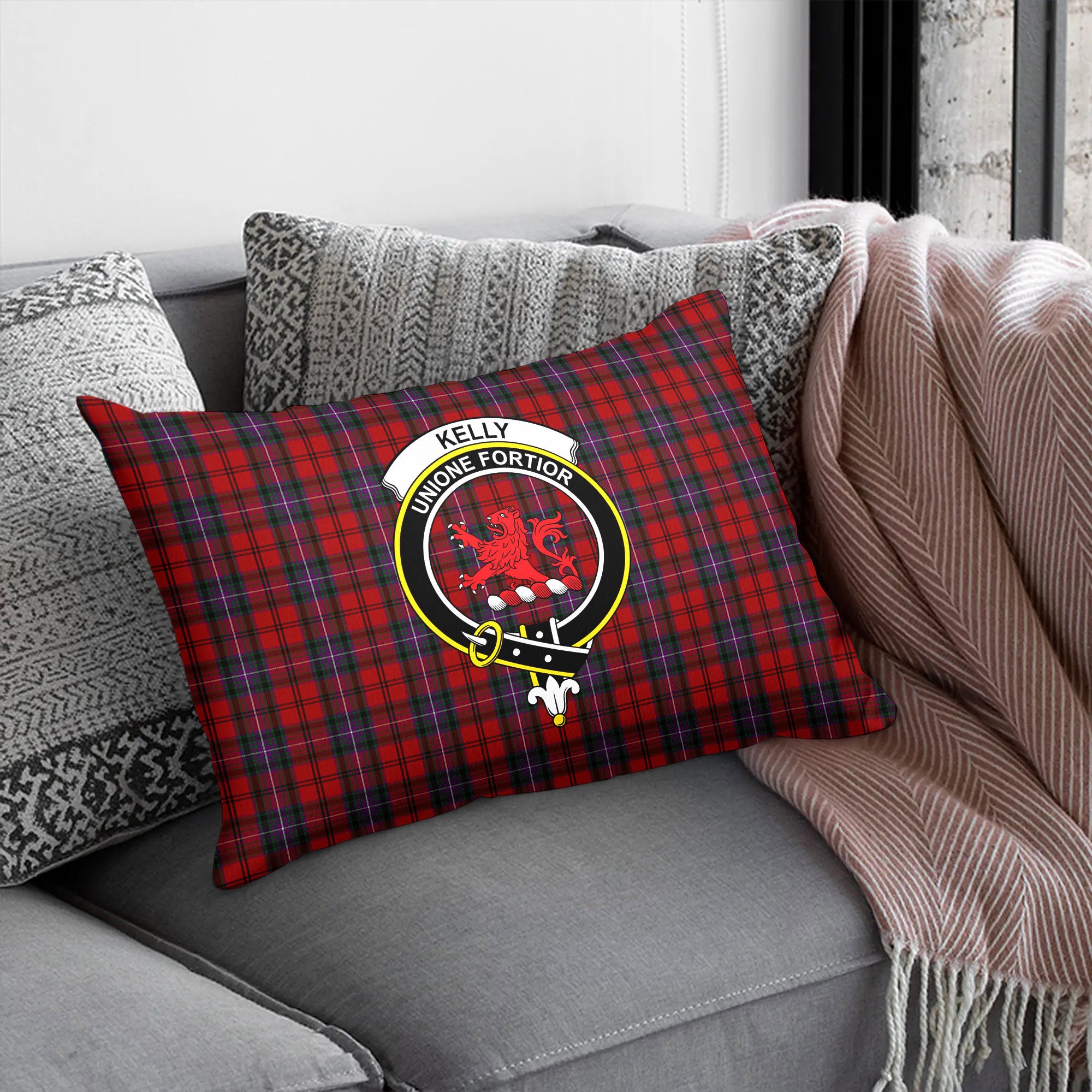 Kelly of Sleat Red Tartan Crest Pillow Cover