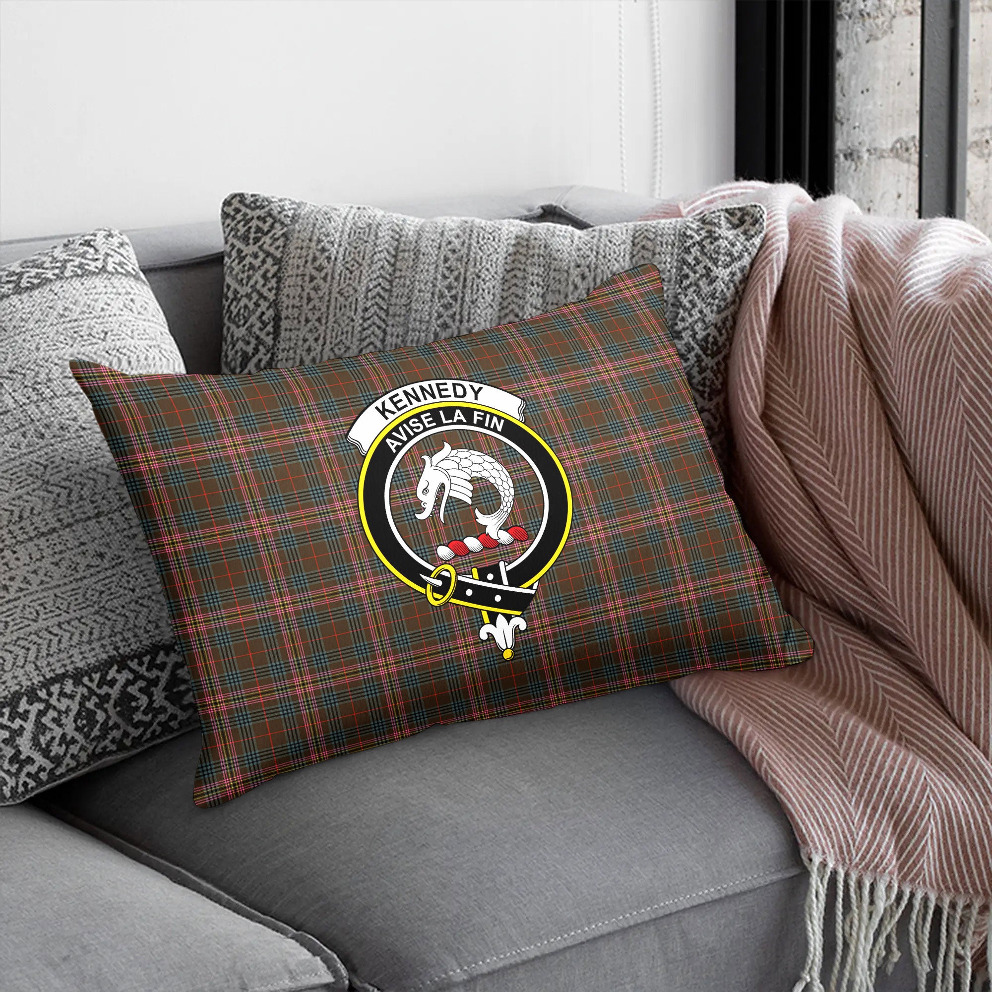 Kennedy Weathered Tartan Crest Pillow Cover