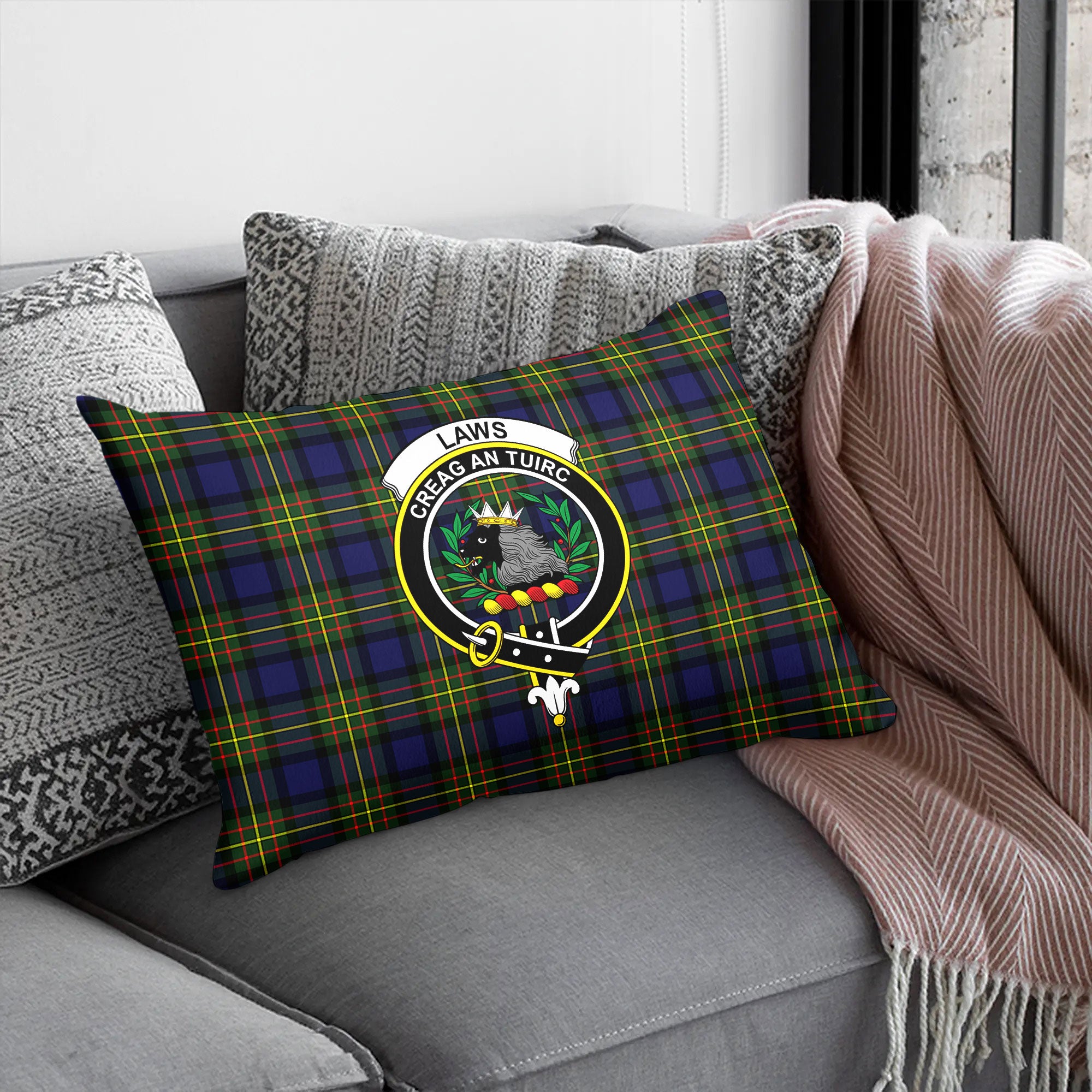 Laws Tartan Crest Pillow Cover