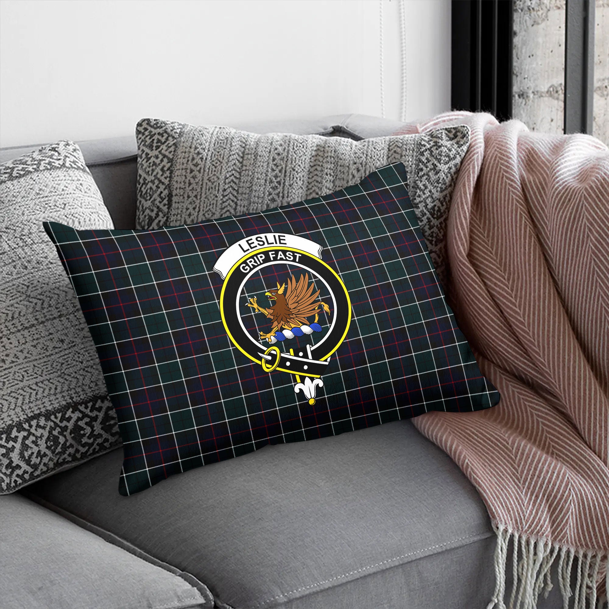 Leslie Hunting Modern Tartan Crest Pillow Cover