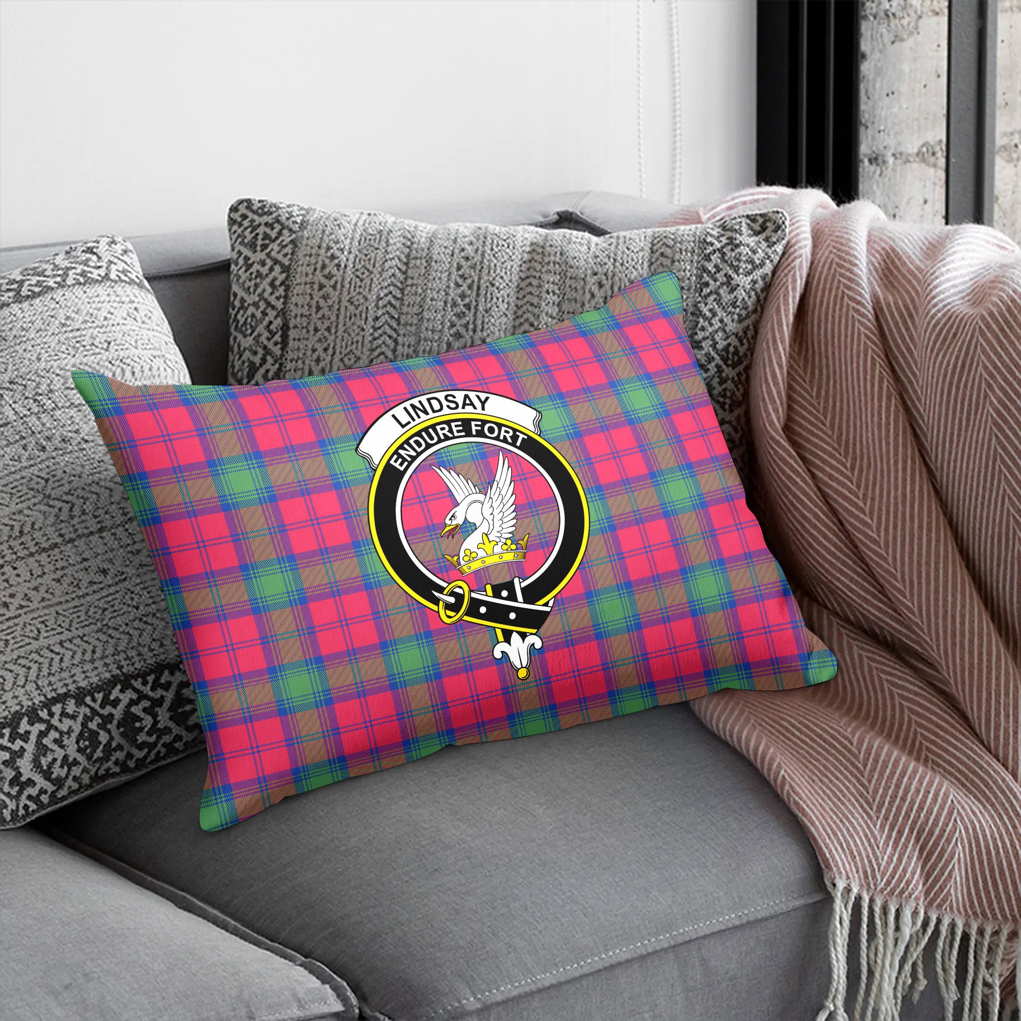 Lindsay Ancient Tartan Crest Pillow Cover