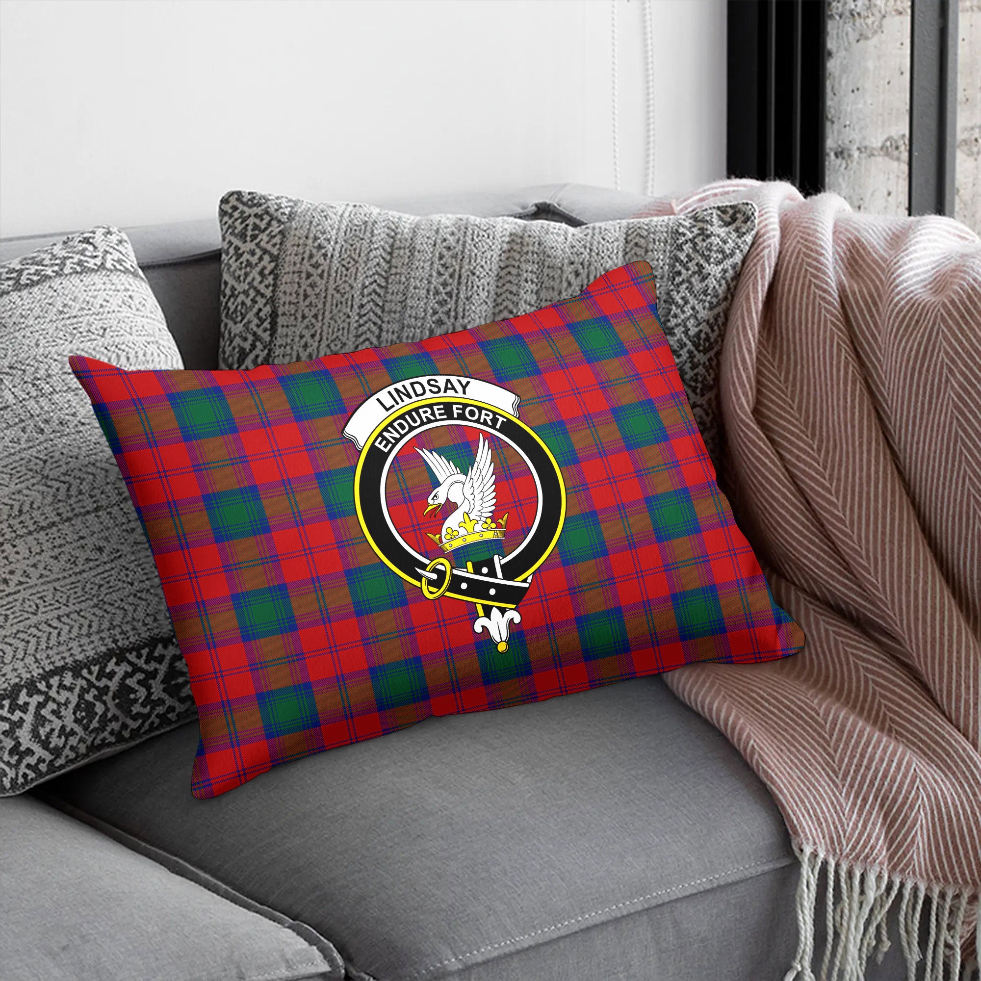 Lindsay Modern Tartan Crest Pillow Cover