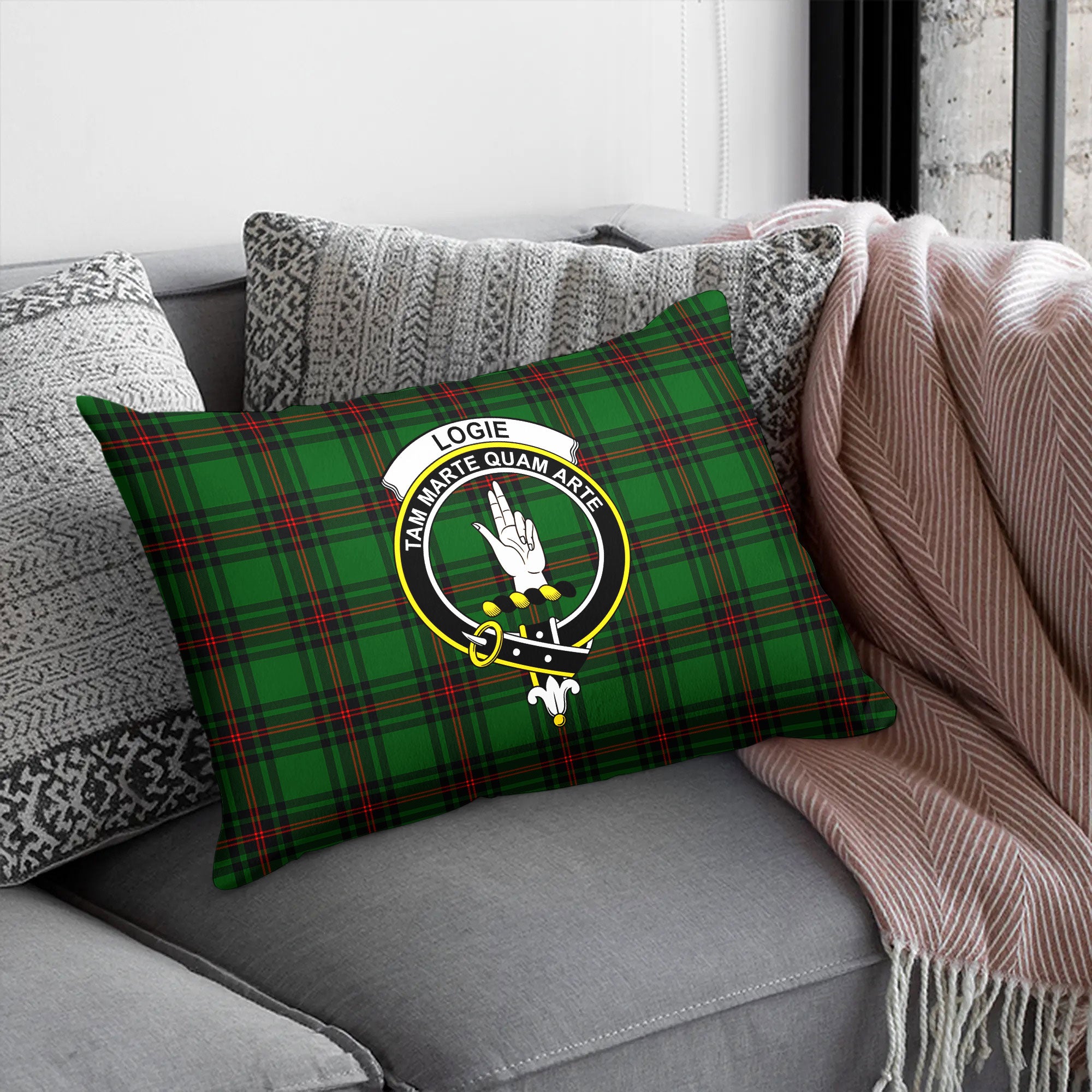 Logie Tartan Crest Pillow Cover