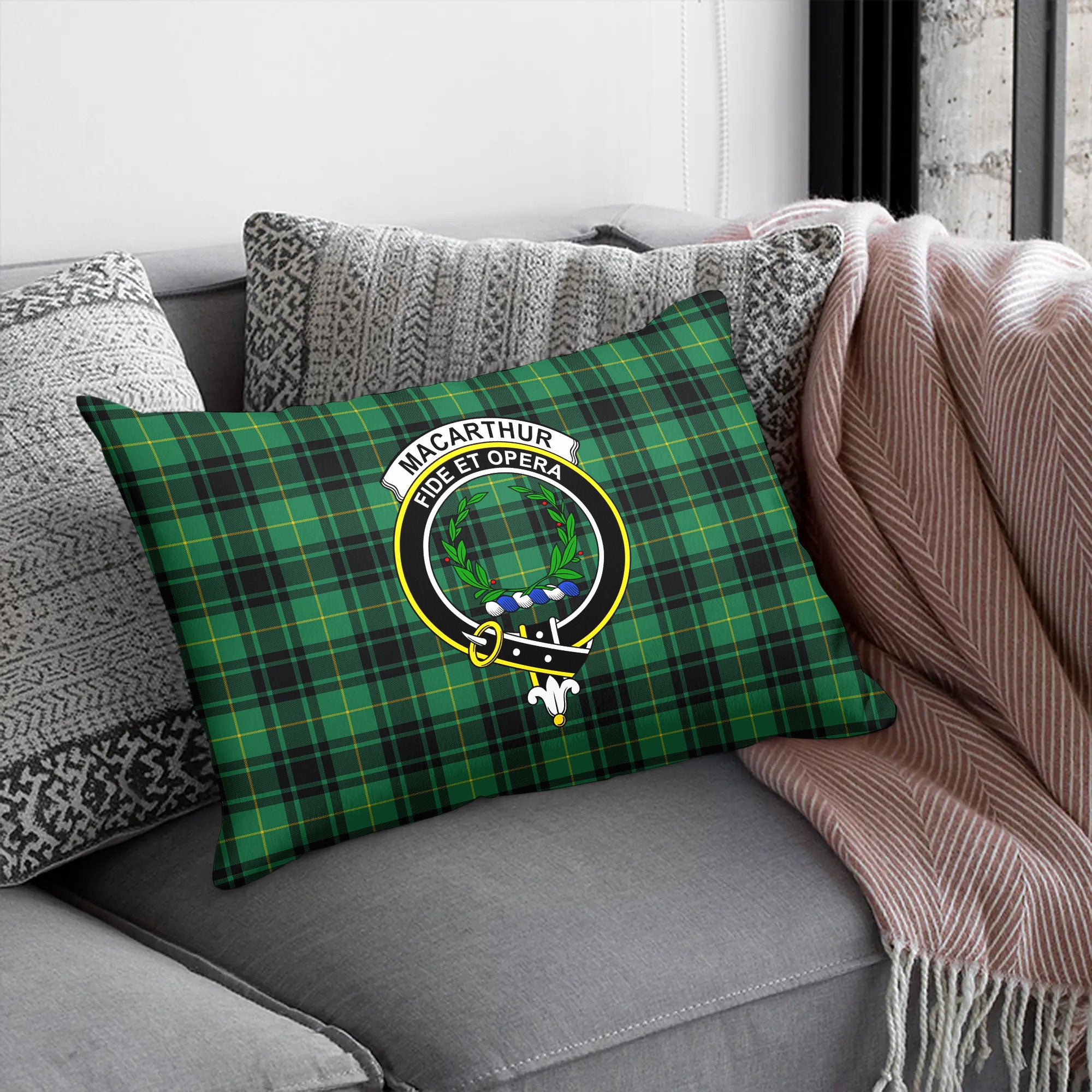 MacArthur Ancient Tartan Crest Pillow Cover