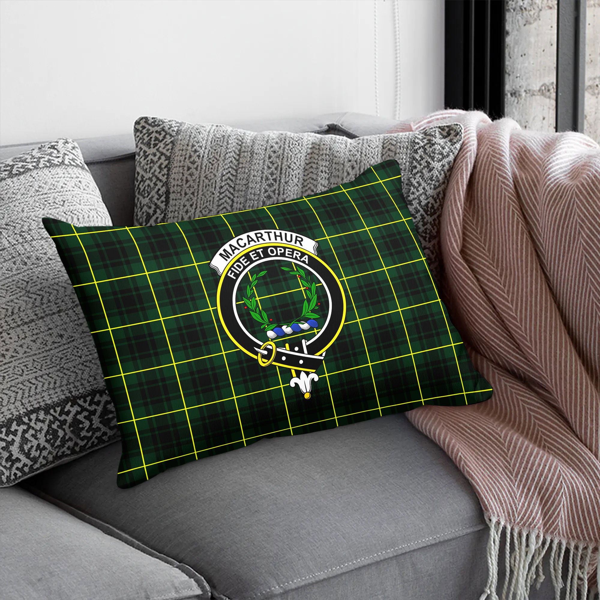 MacArthur Modern Tartan Crest Pillow Cover